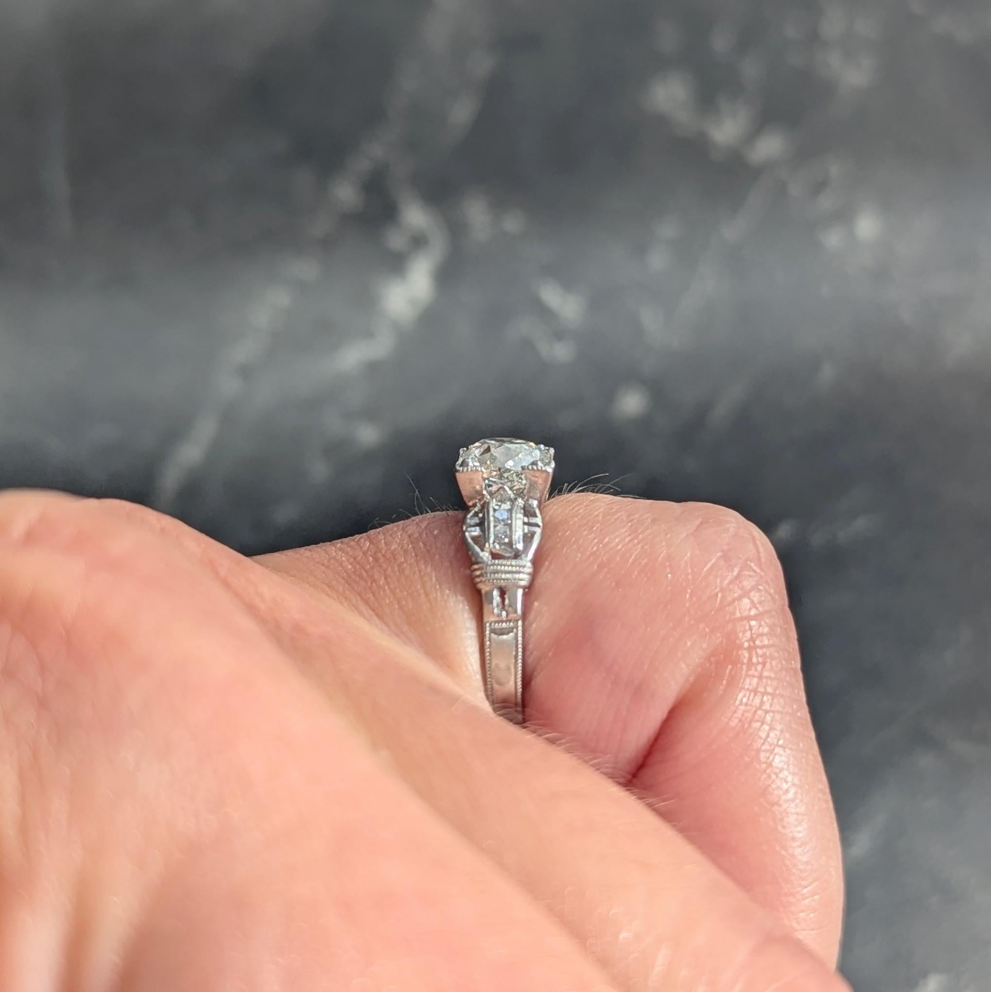 Art Deco 1.16 CTW Diamond Platinum Vintage Buckle Engagement Ring