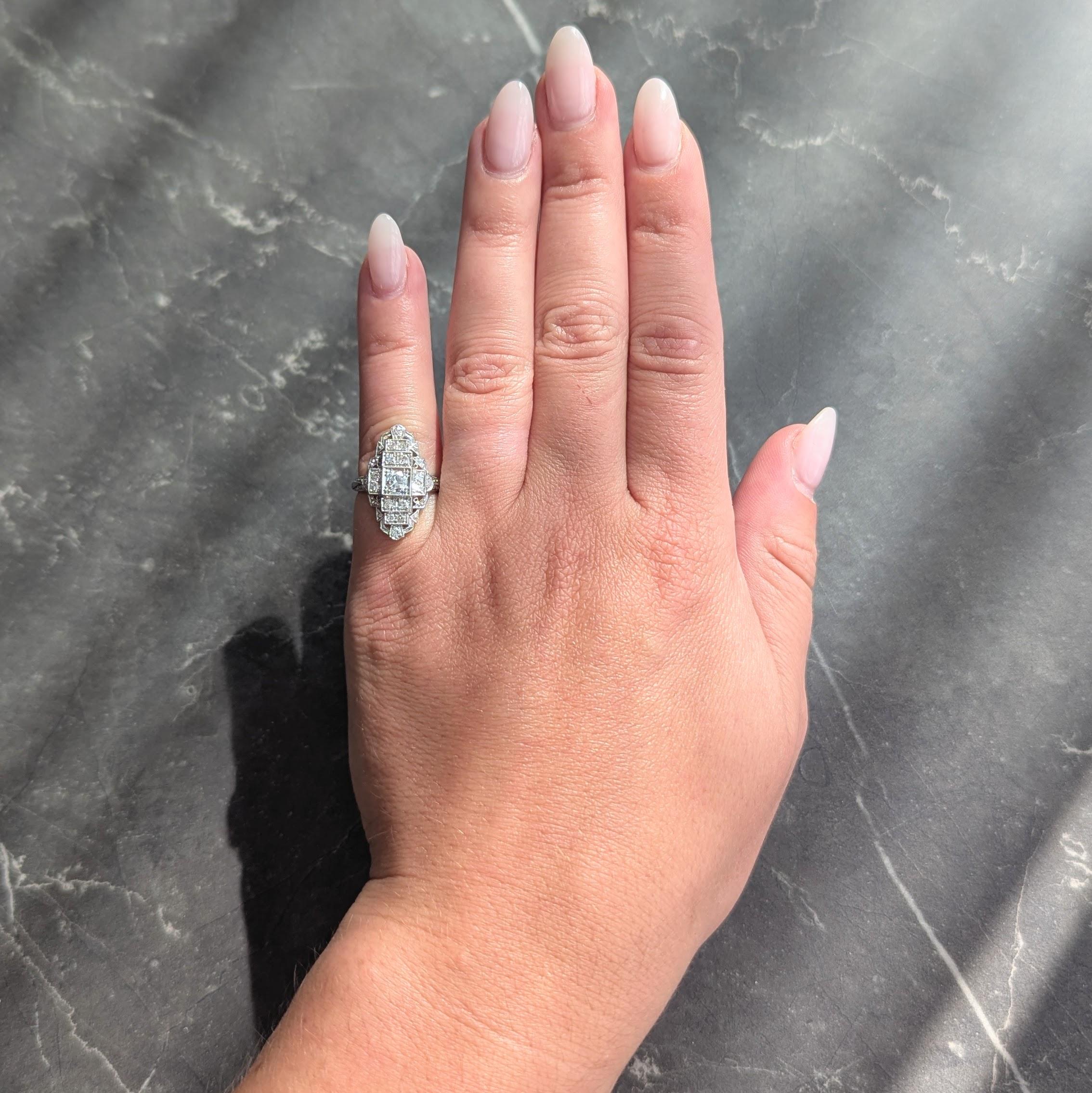 Art Deco 0.70 CTW Diamond Platinum Vintage Stepped Navette Dinner Ring