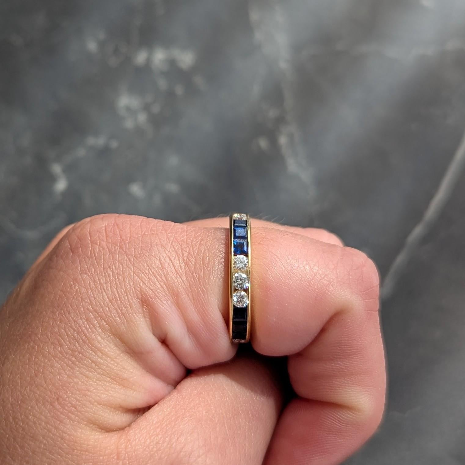 Contemporary 3.00 CTW Diamond Sapphire 18K Gold Eternity Channel Band Ring