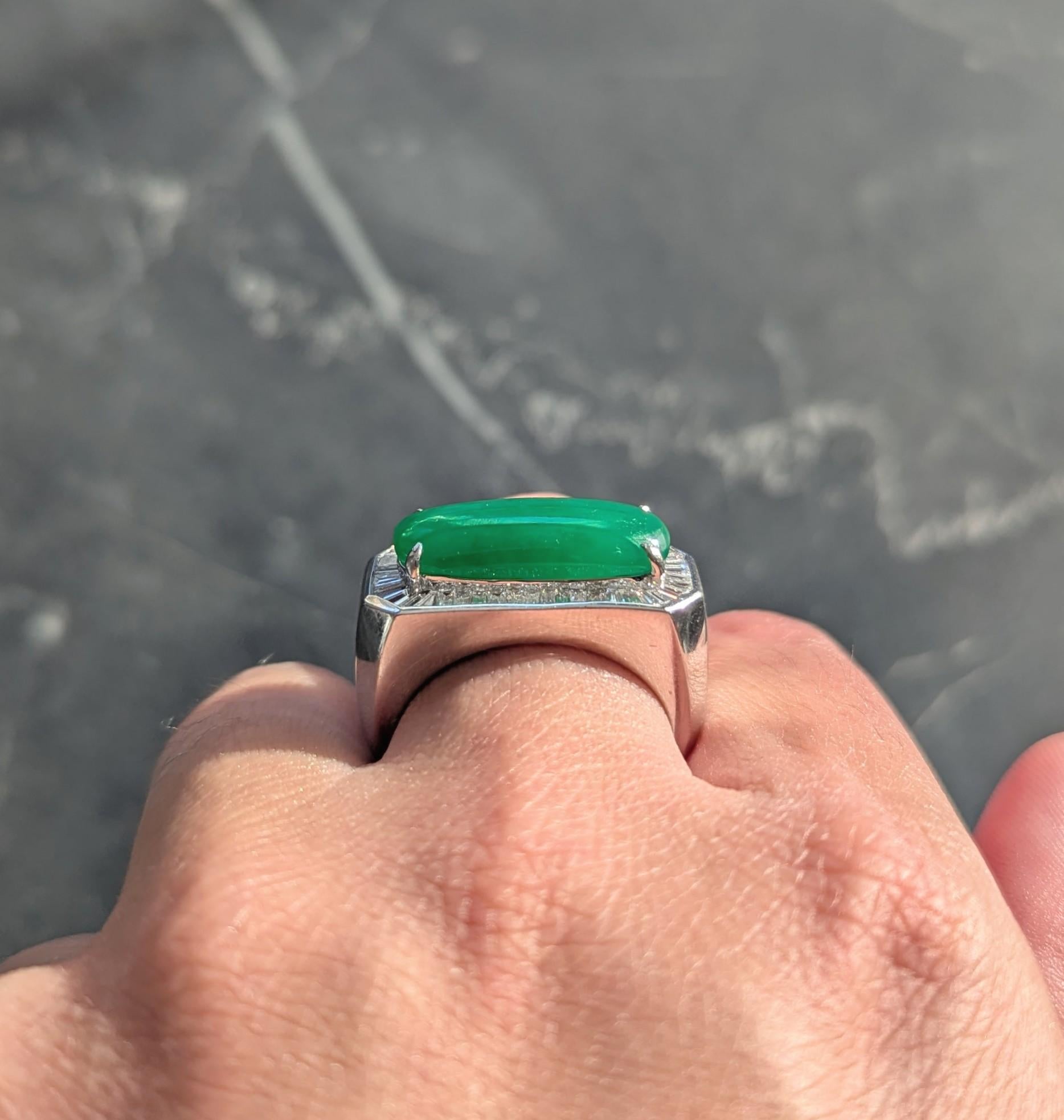 Contemporary Type A Jadeite Jade Diamond 18 Karat White Gold Halo Ring GIA