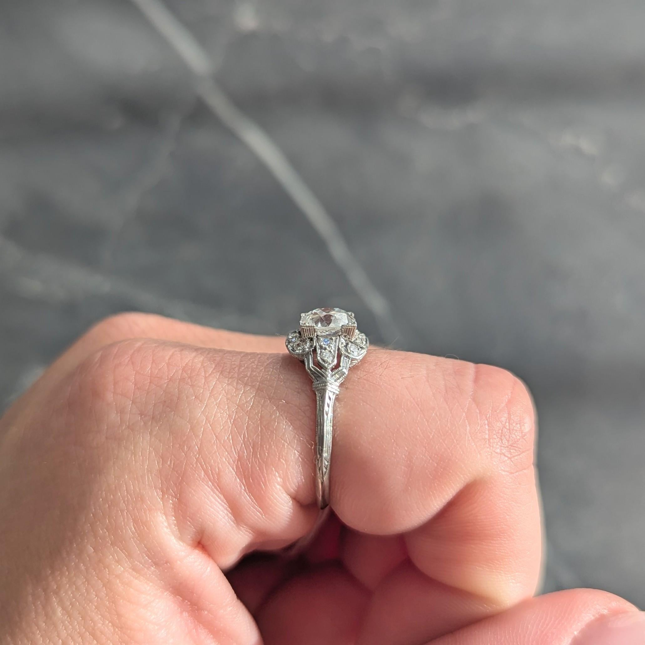 Art Deco 1.40 CTW OEC Diamond Platinum Vintage Bombé Engagement Ring GIA