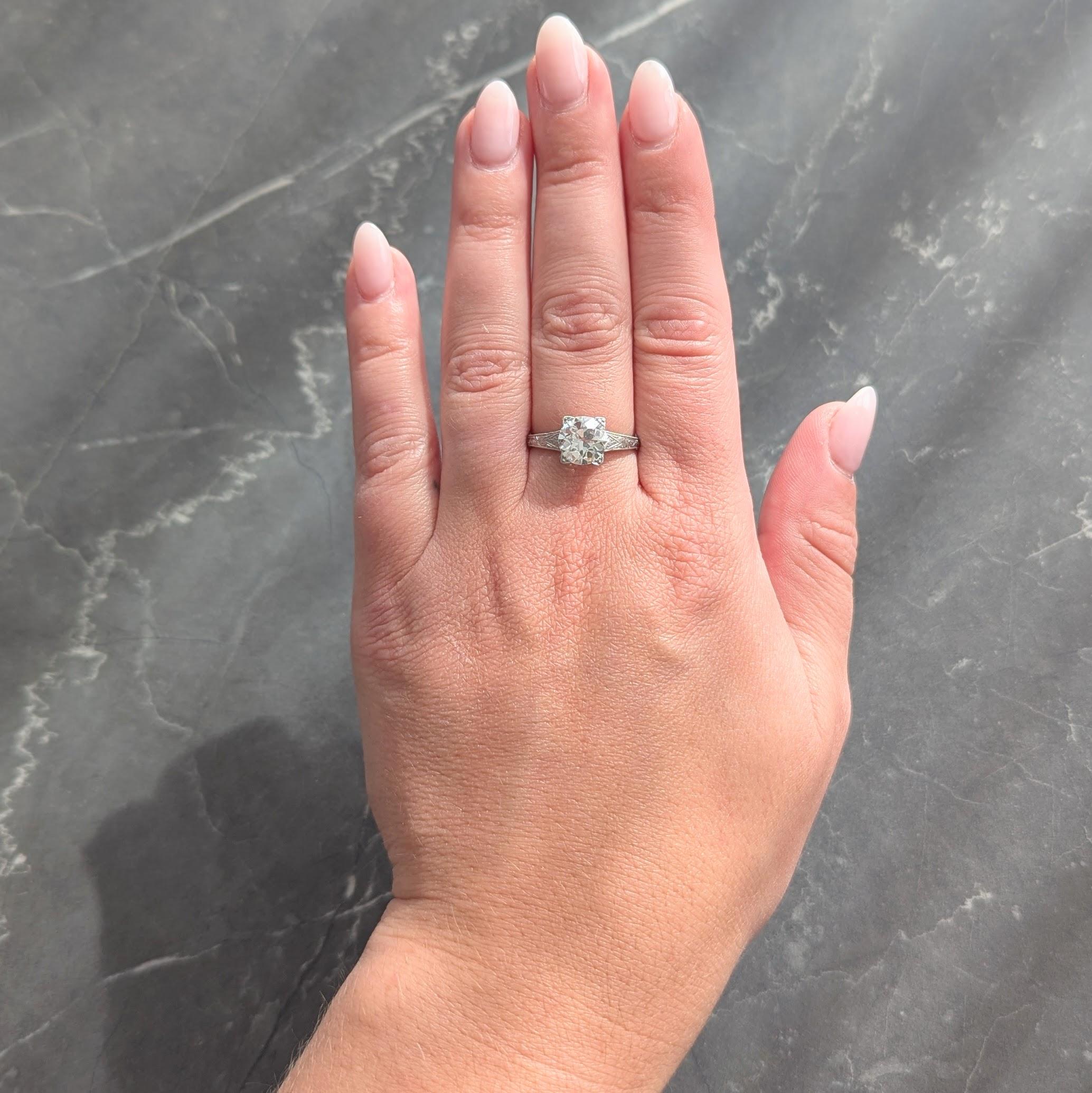 Art Deco 2.08 CTW European Diamond Platinum Vintage Solitaire Engagement Ring