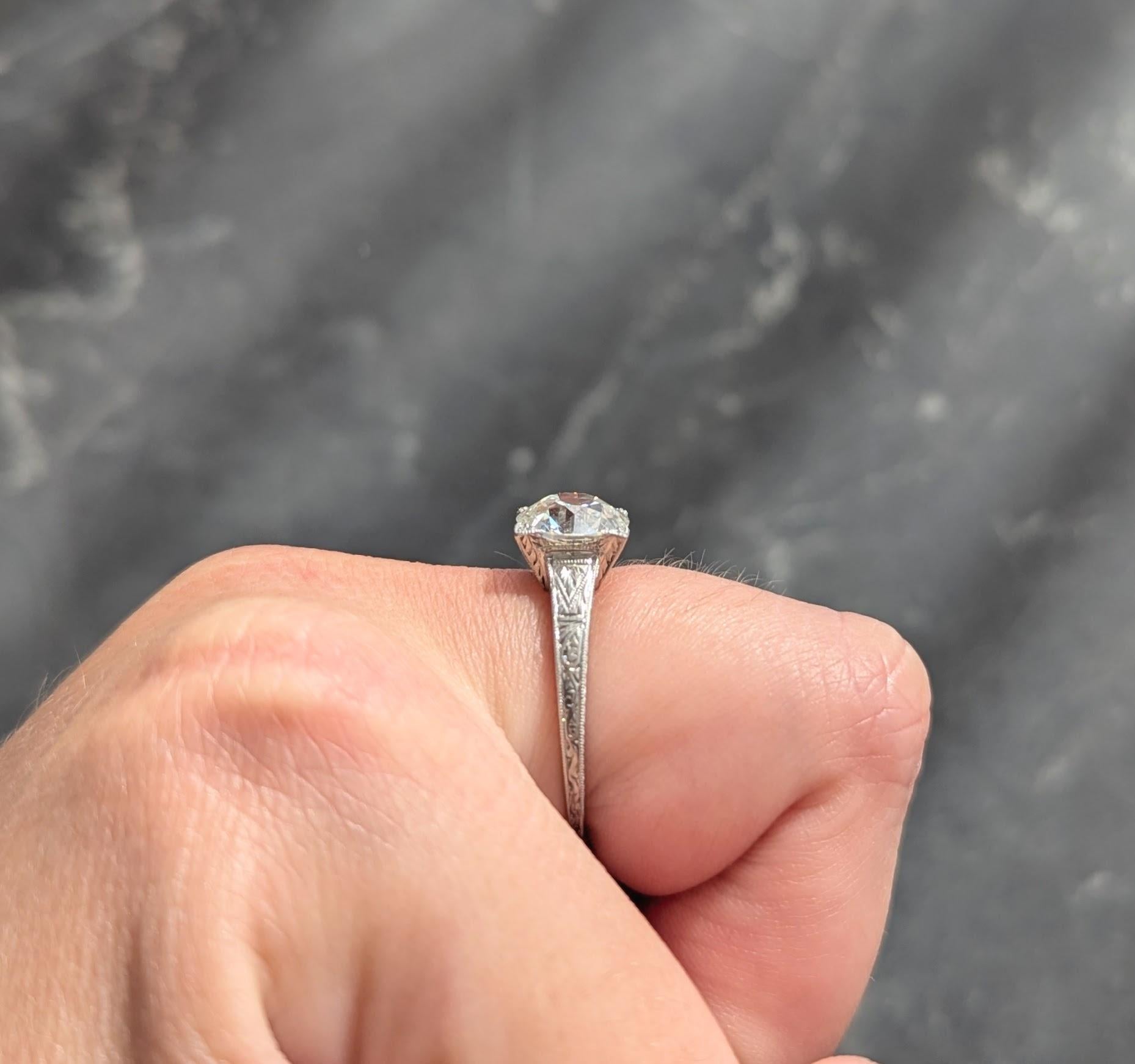 Art Deco 2.08 CTW European Diamond Platinum Vintage Solitaire Engagement Ring