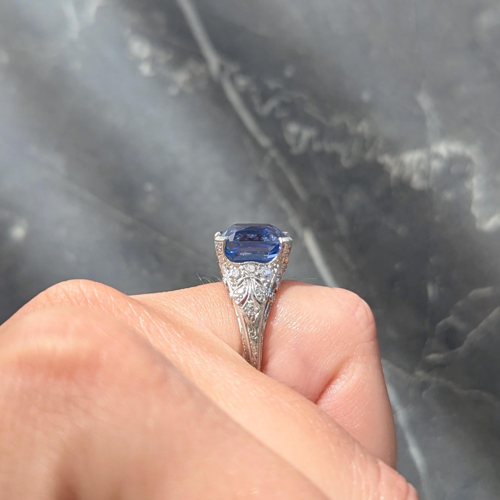 Edwardian 10.02 CTW NH Ceylon Sapphire Diamond Platinum Antique Dinner Ring AGL