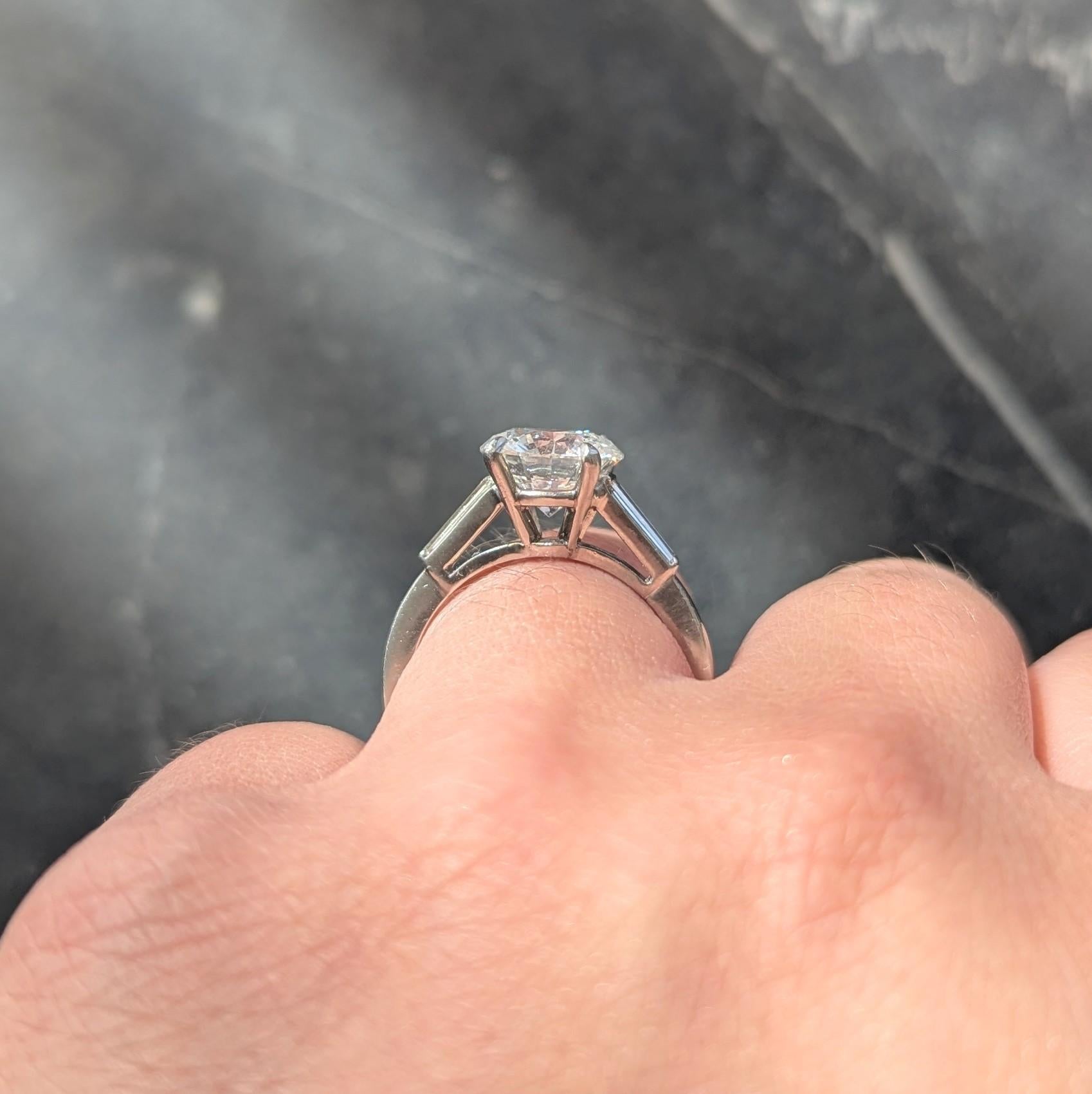 Mid-Century 2.88 CTW Diamond Platinum Vintage Three Stone Engagement Ring GIA