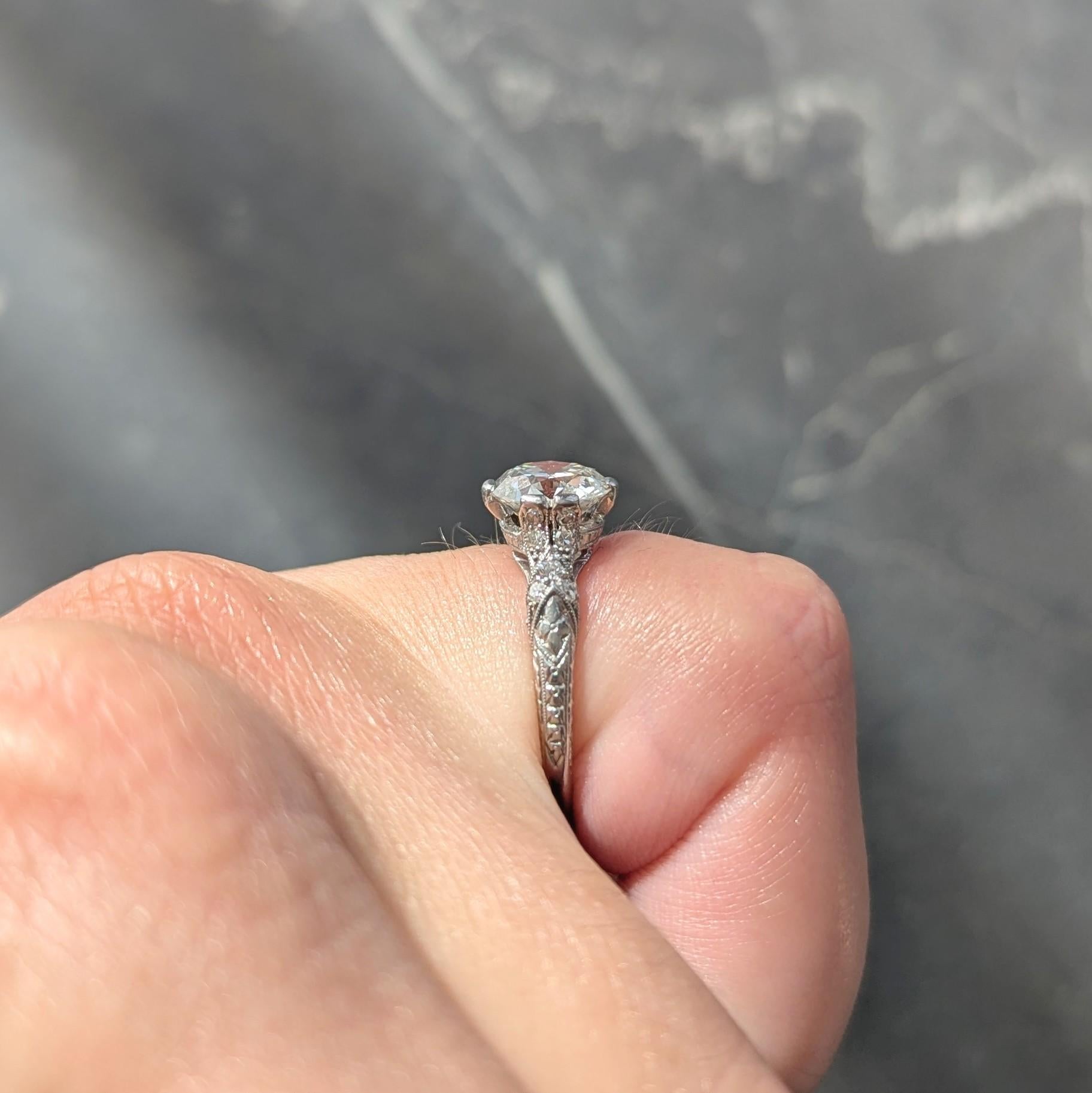 Art Deco 1936 1.90 Old European Cut Diamond Platinum Vintage Engagement Ring