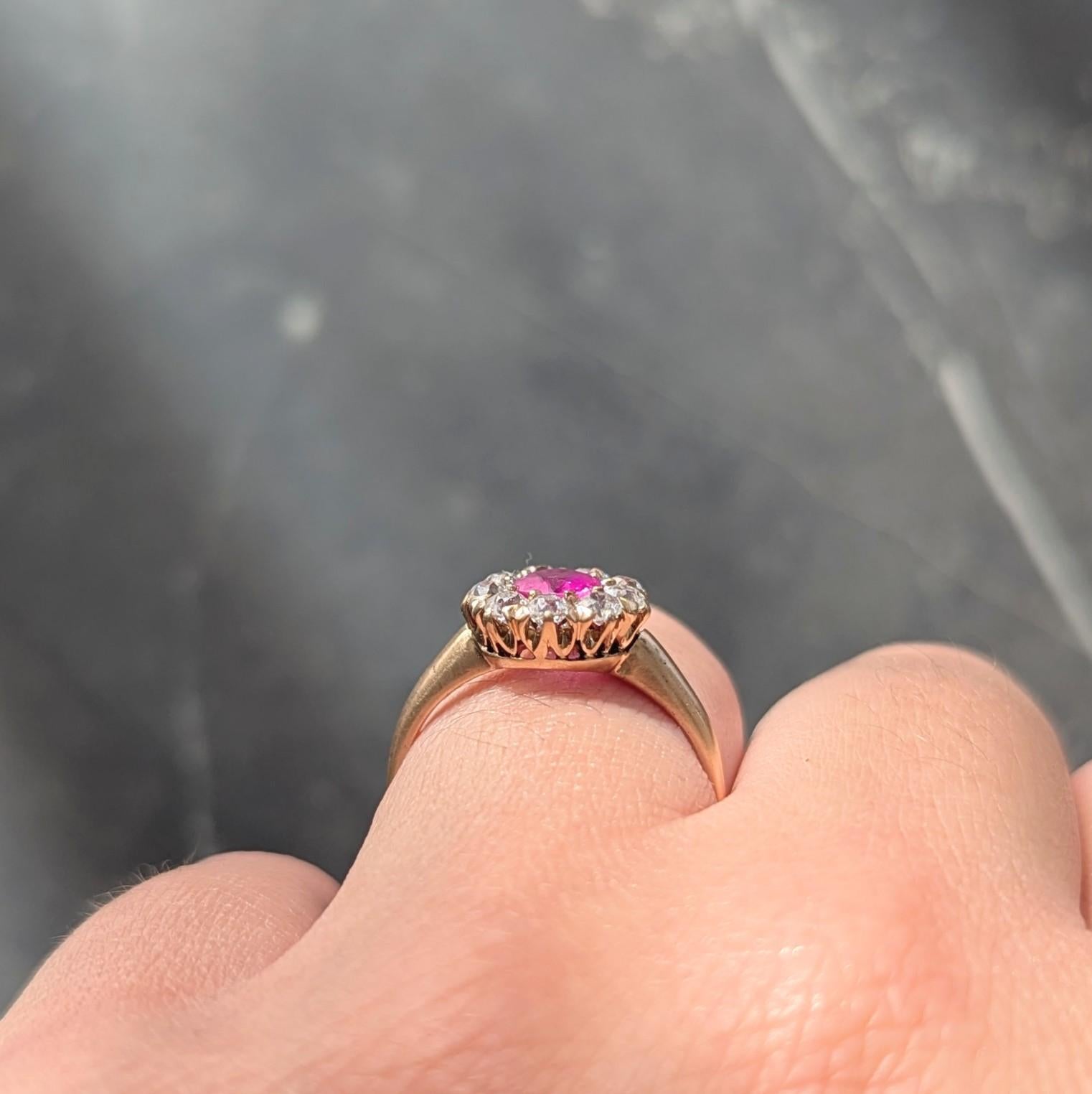 Victorian No Heat Burma Pink Sapphire Diamond 14K Gold Antique Halo Ring GIA