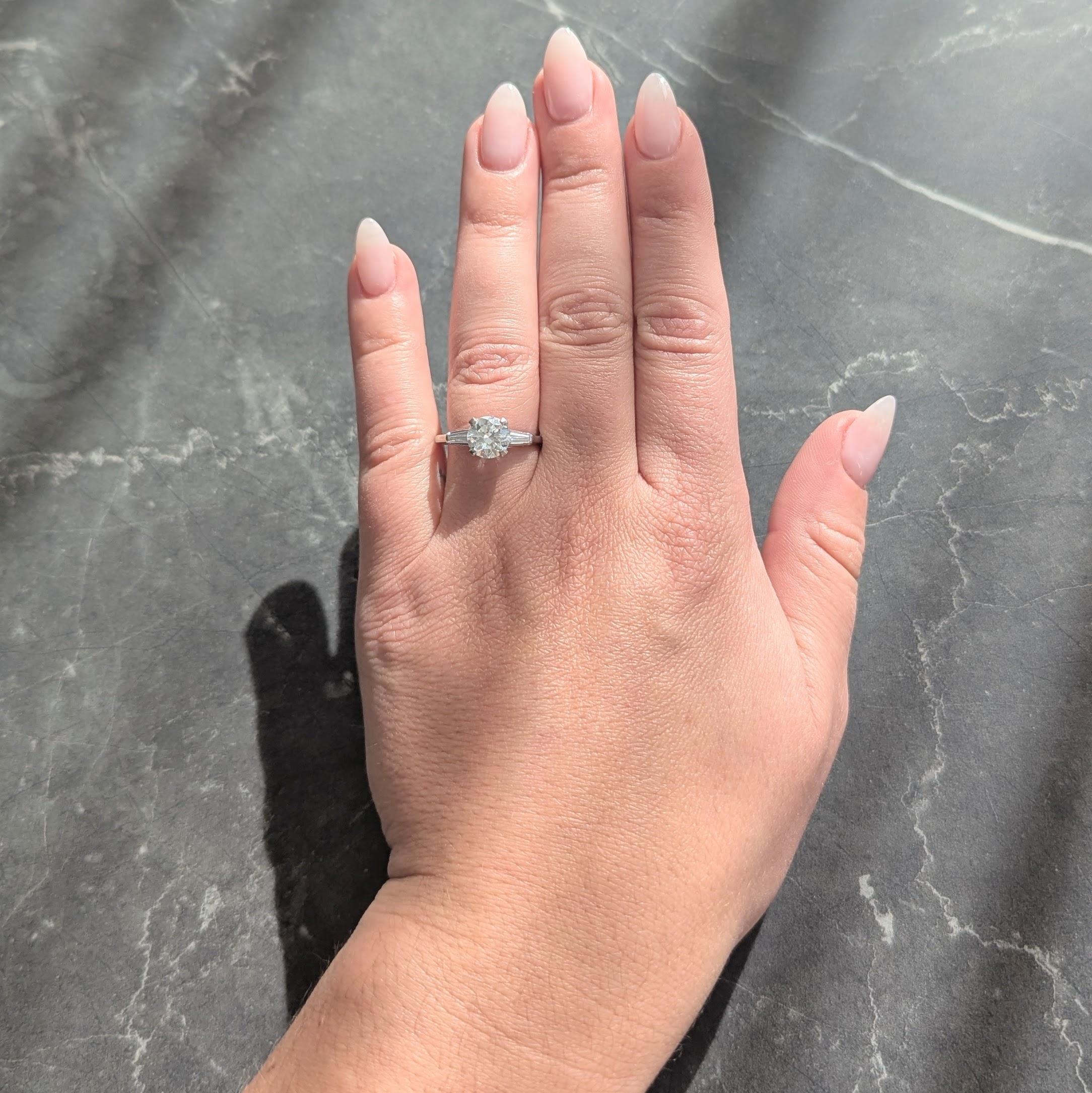 Mid-Century 1.80 CTW Diamond Platinum Vintage Three Stone Engagement Ring GIA