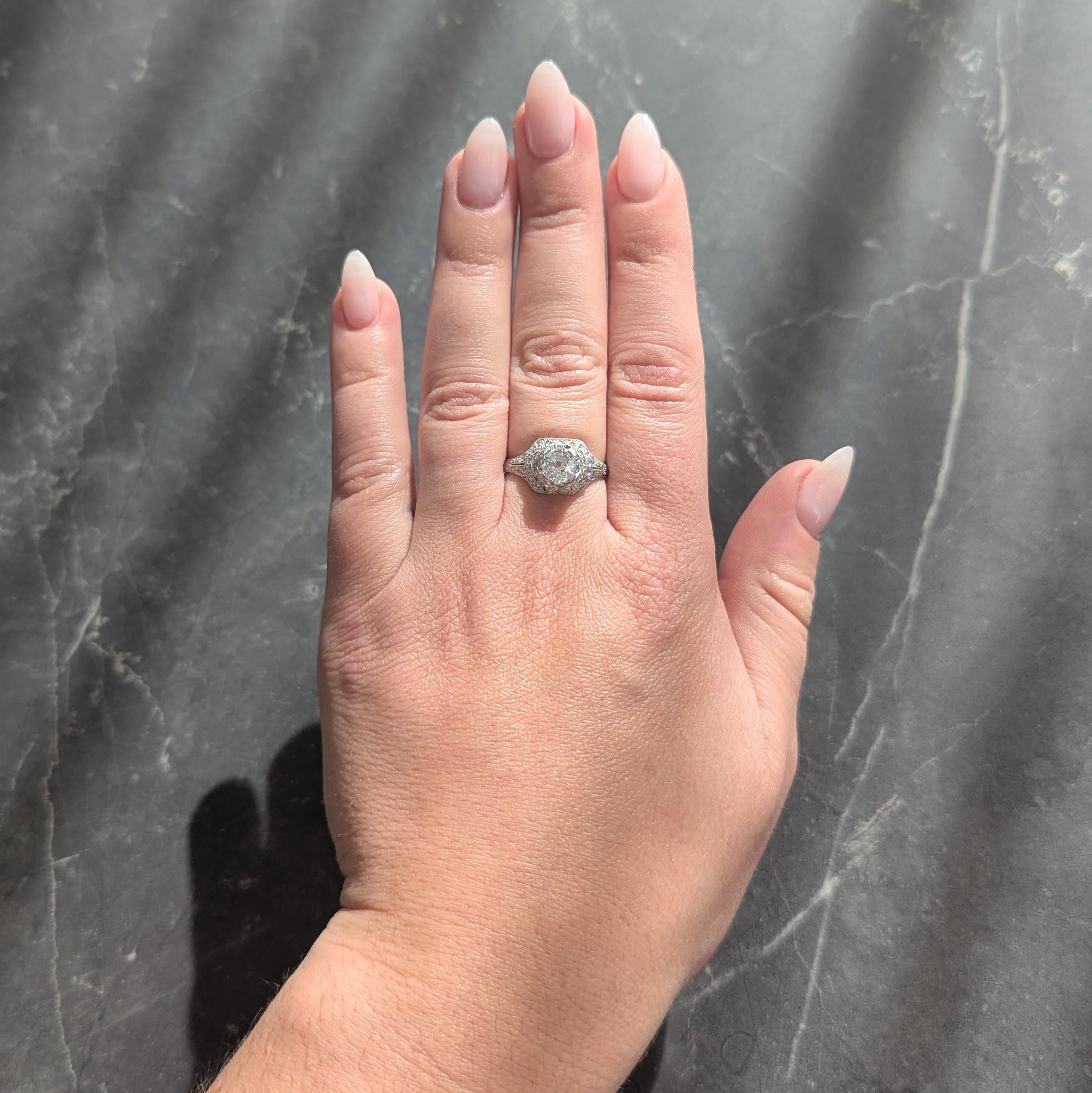 Art Deco 1.71 CTW Old Mine Cut Diamond Platinum Ribbon Vintage Engagement Ring