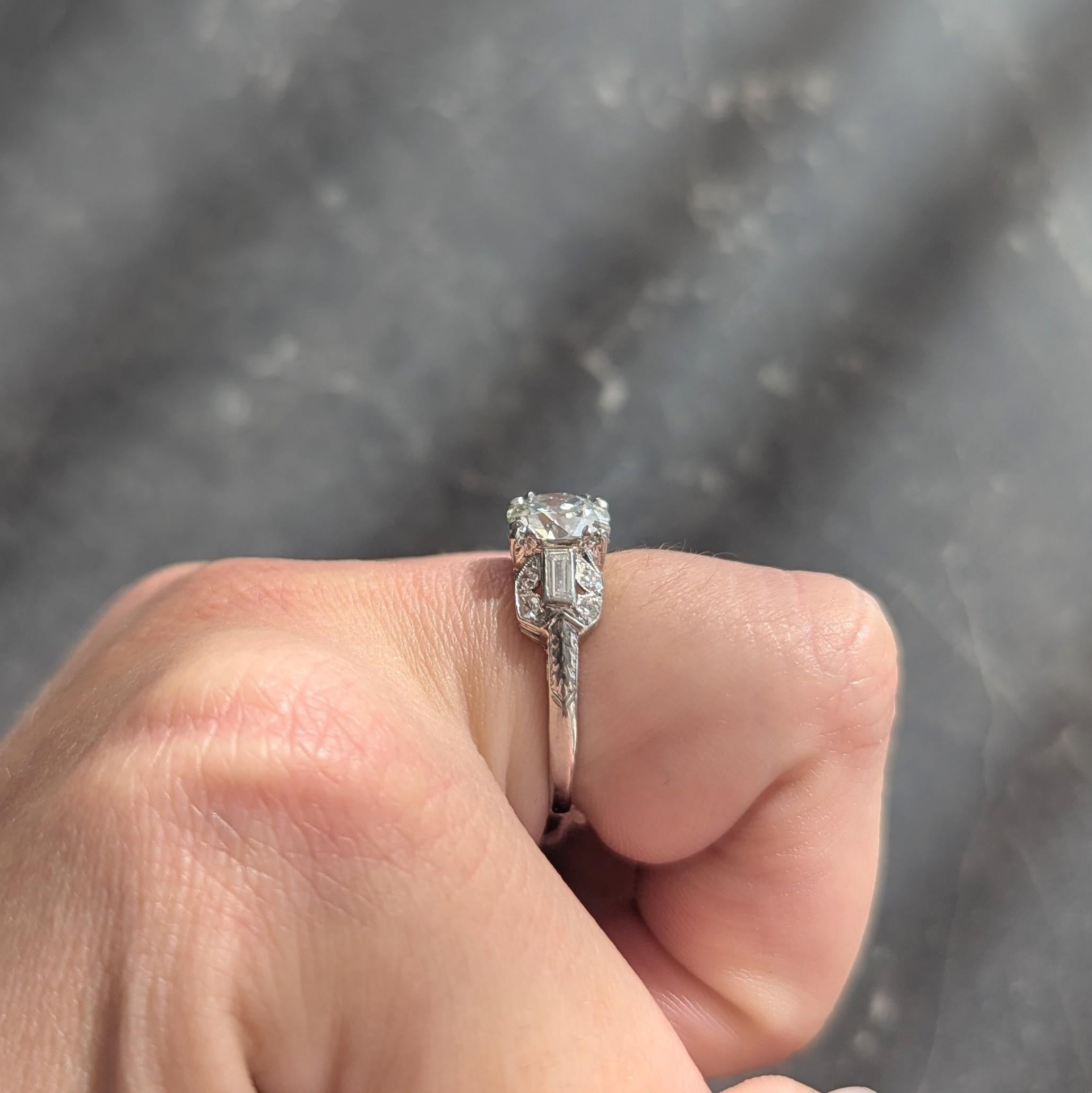 Art Deco 1.88 CTW Old European Cut Diamond Platinum Wheat Square Engagement Ring