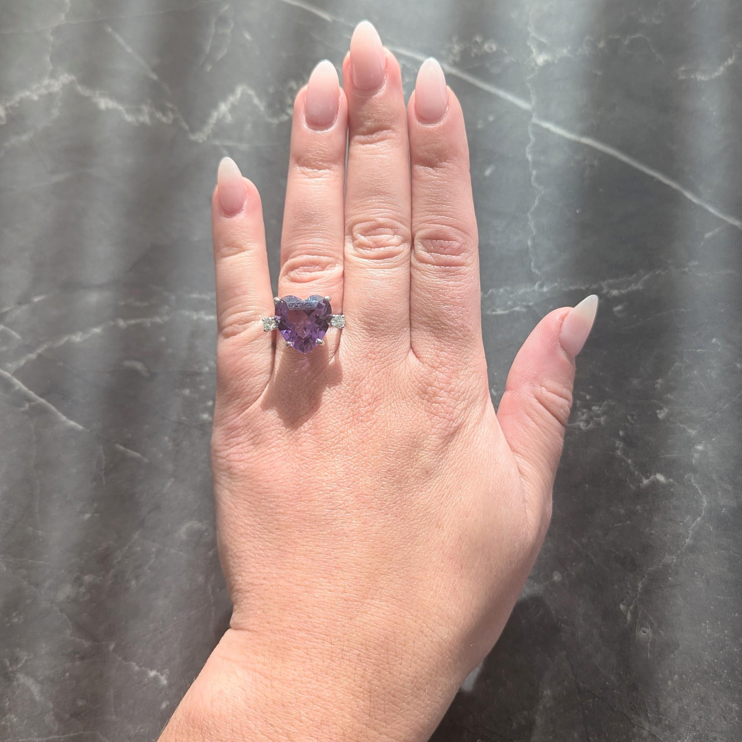 Felger Inc. 1940's Amethyst Diamond 14 Karat White Gold Vintage Heart Ring