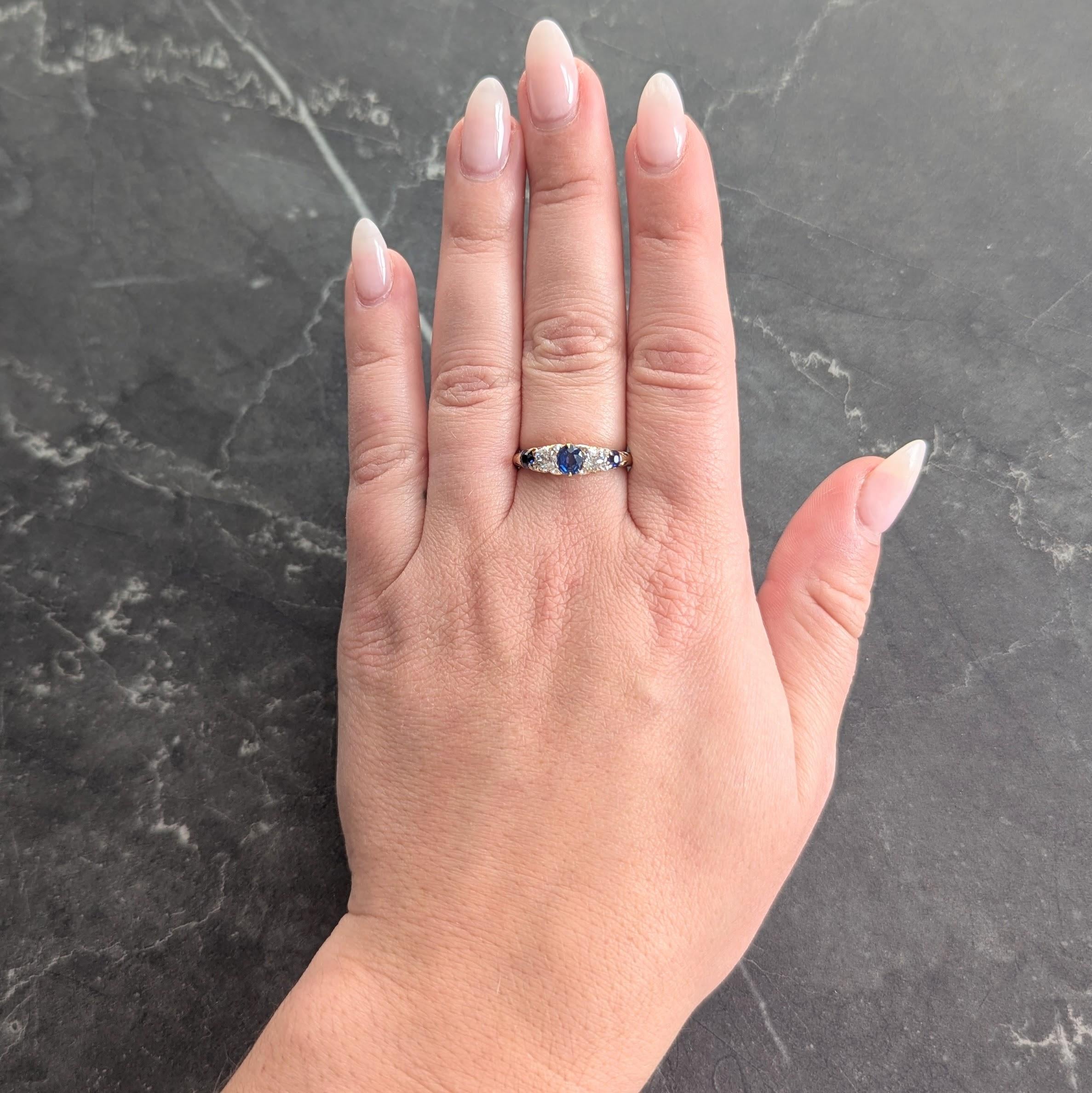 Victorian 1.40 CTW Sapphire Diamond 18K Yellow Gold Antique Scroll Band Ring