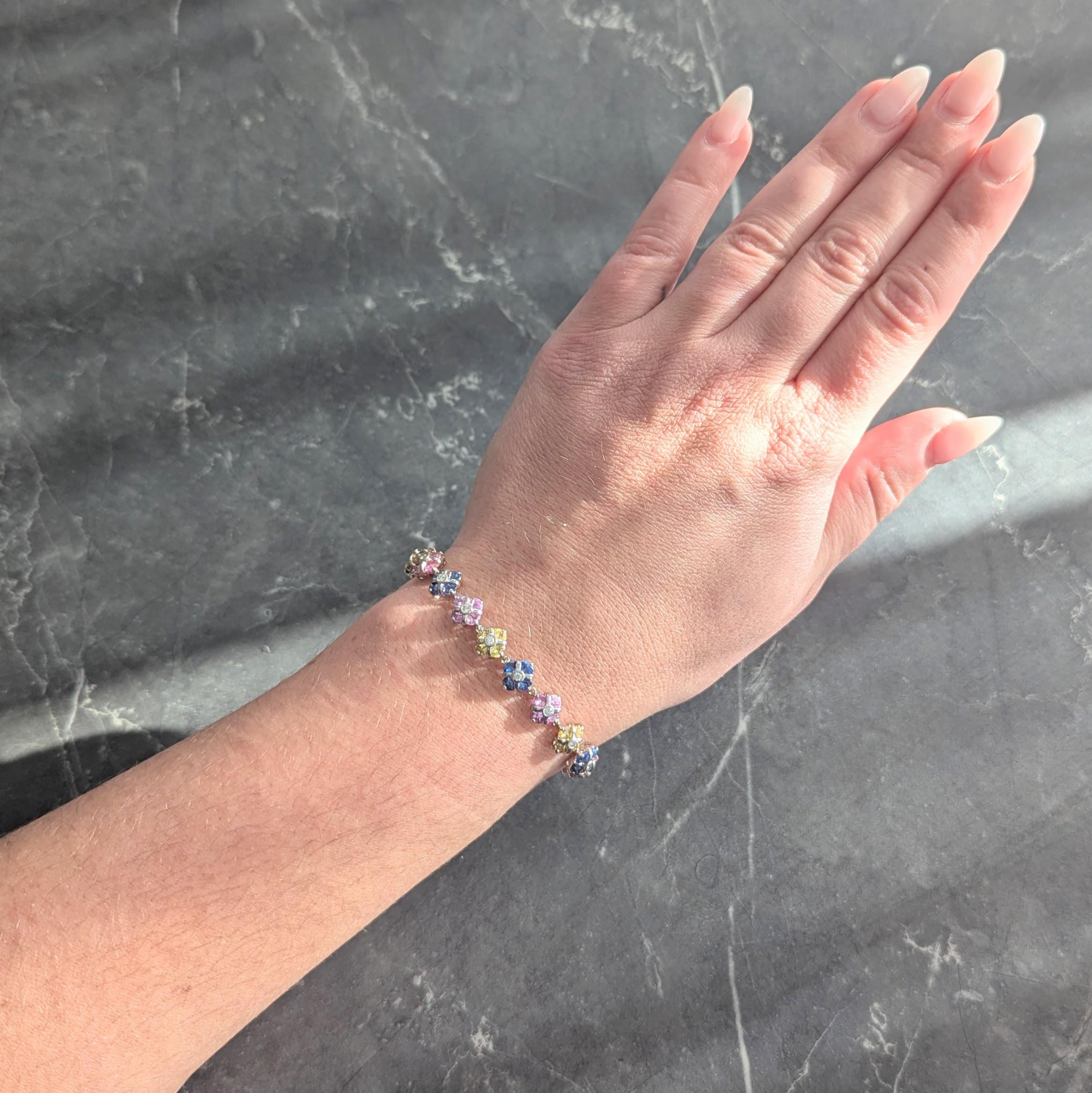 Contemporary 11.02 CTW Party Color Sapphires Diamond 18K Gold Bracelet