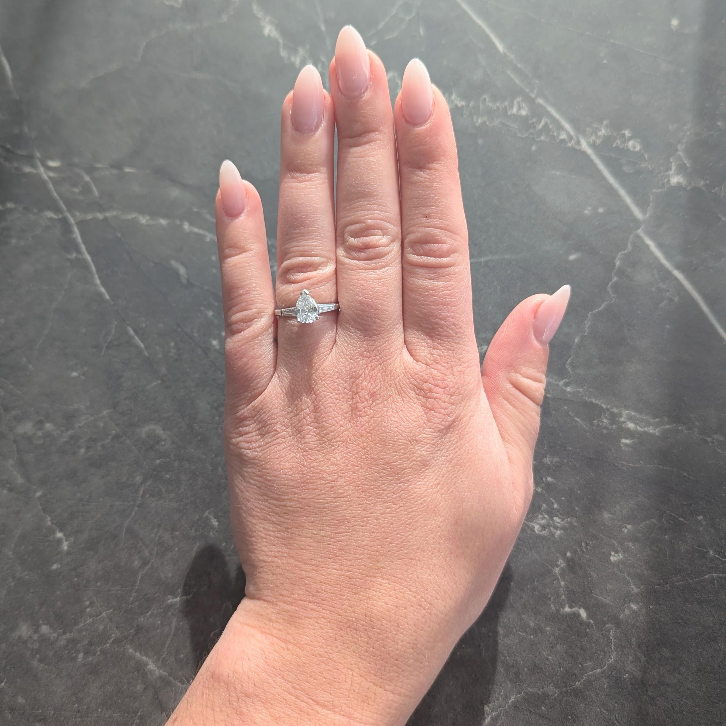 Mid-Century 1.36 CTW Pear Cut Diamond Platinum Vintage Engagement Ring