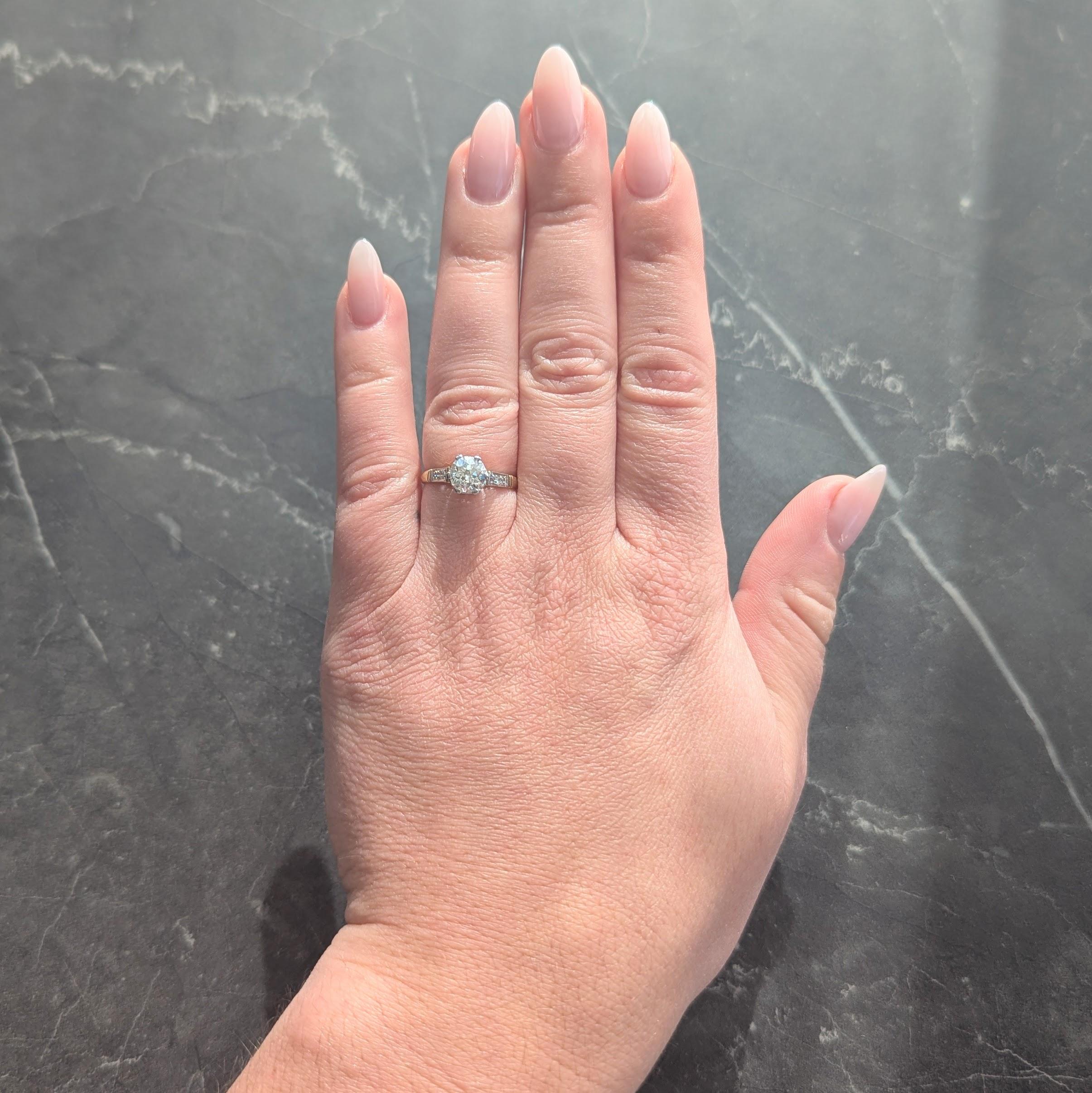 Art Deco Old European Cut Diamond Platinum 18K Gold Antique Engagement Ring