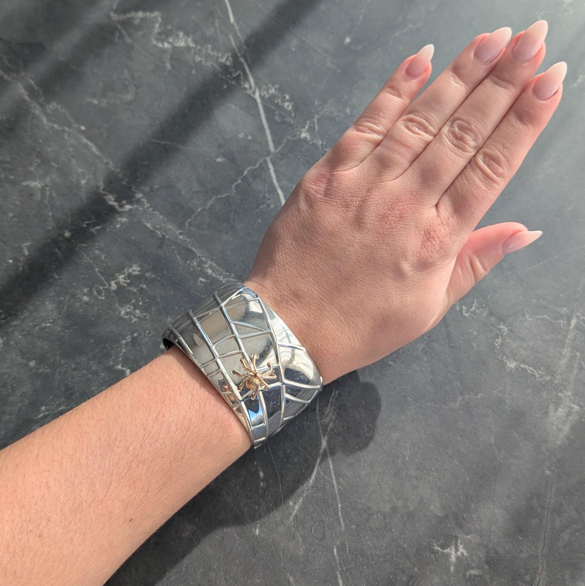 Tiffany & Co. 2001 18 Karat Yellow Gold Sterling Silver Spider Web Cuff Bracelet