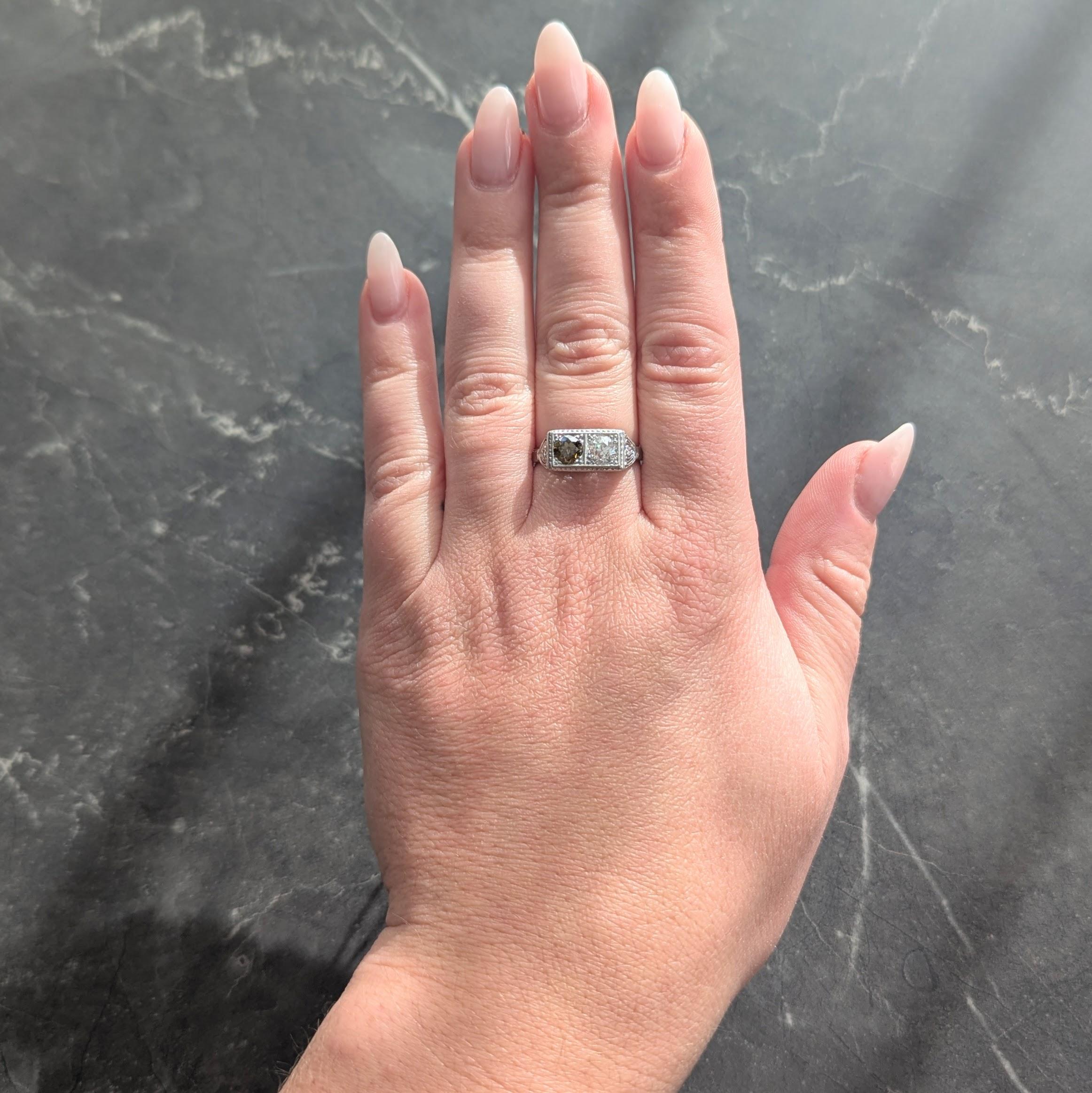 Art Deco Fancy Diamond Platinum Vintage Toi Et Moi Heart Engagement Ring