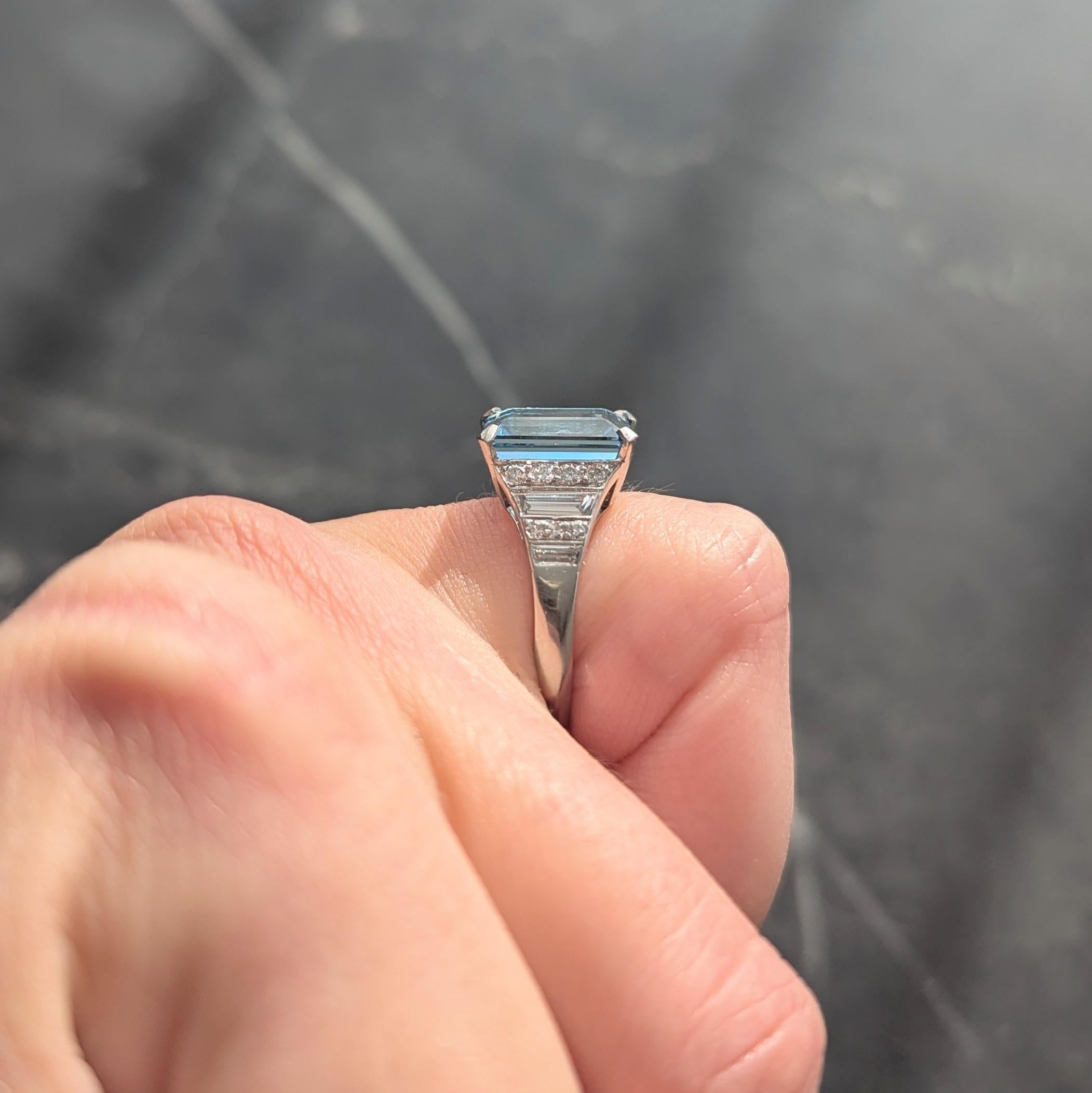 Mid-Century 4.60 CTW Aquamarine Diamond Platinum Vintage Cocktail Ring