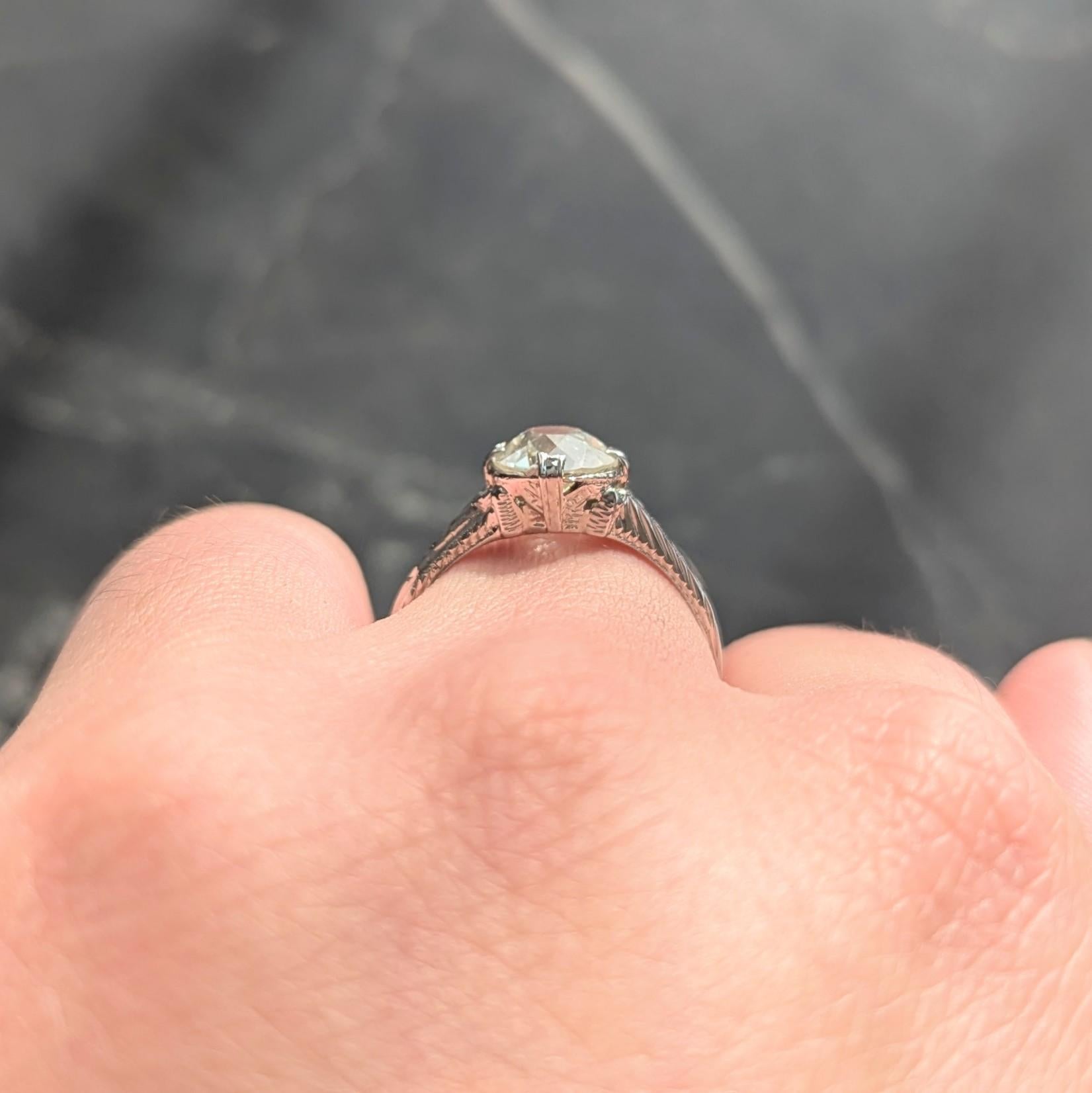 Art Deco European Diamond 18 Karat White Gold Antique Fanning Engagement Ring