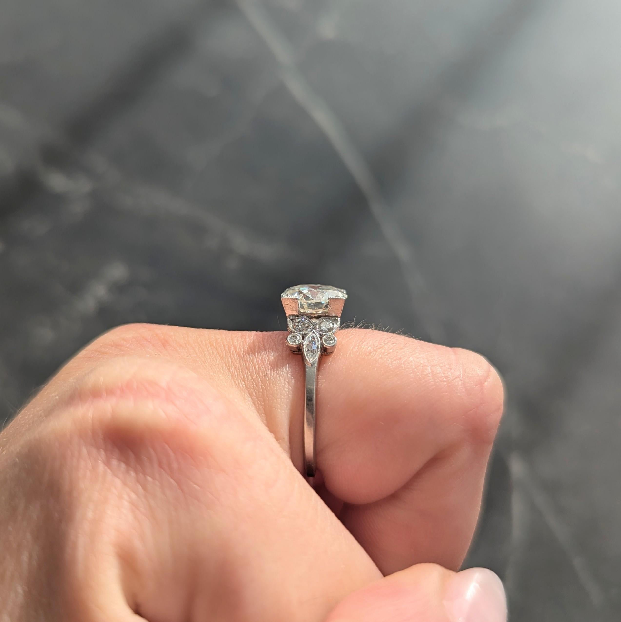 Art Deco 2.91 CTW Diamond Platinum Vintage Foliate Engagement Ring GIA