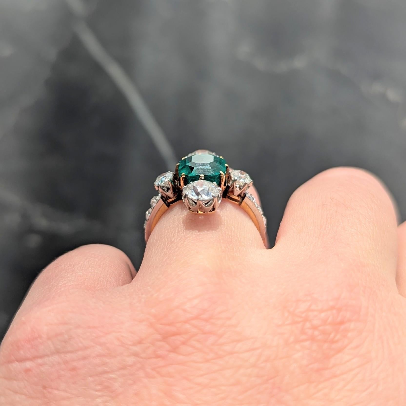 Edwardian 4.25 CTW Colombian Emerald Diamond Platinum 18K Gold Antique Ring AGL