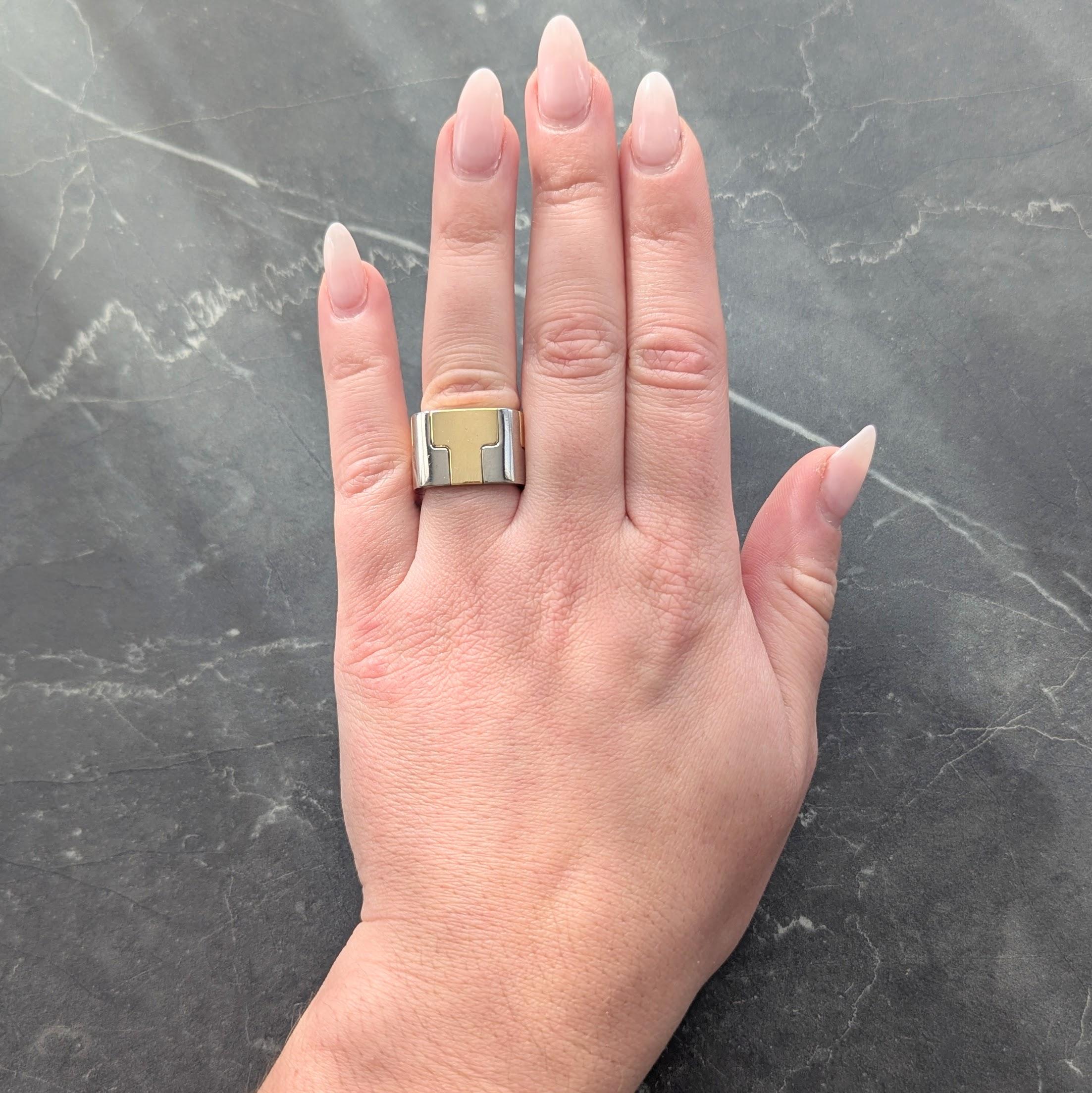 Gubelin by Paul Binder 1970's 18 Karat Two-Tone Gold Vintage T Puzzle Band Ring