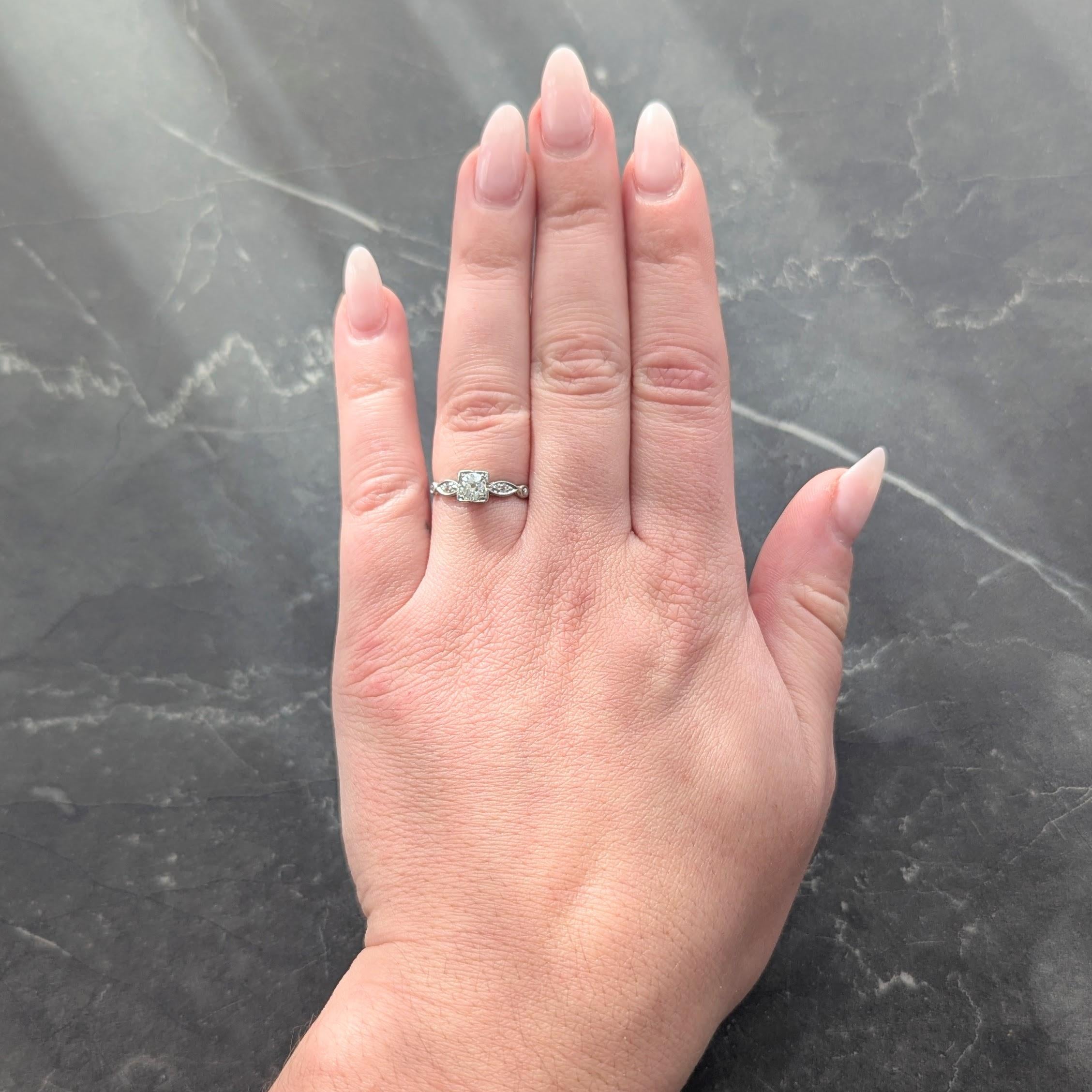 Retro 0.43 CTW Old Mine Diamond 18 Karat White Gold Vintage Engagement Ring