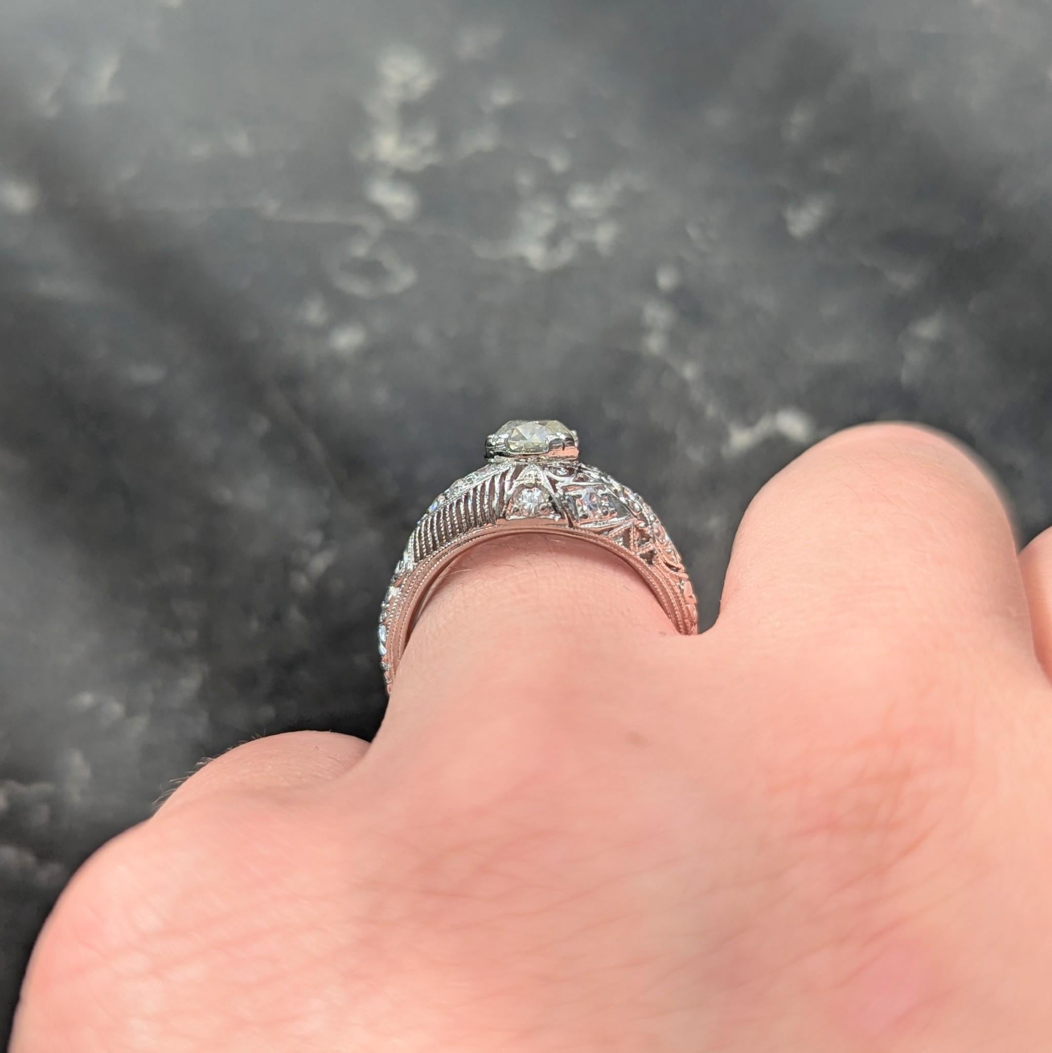 Edwardian 1.25 CTW Mine Diamond Platinum Scrolled Filigree Engagement Ring GIA