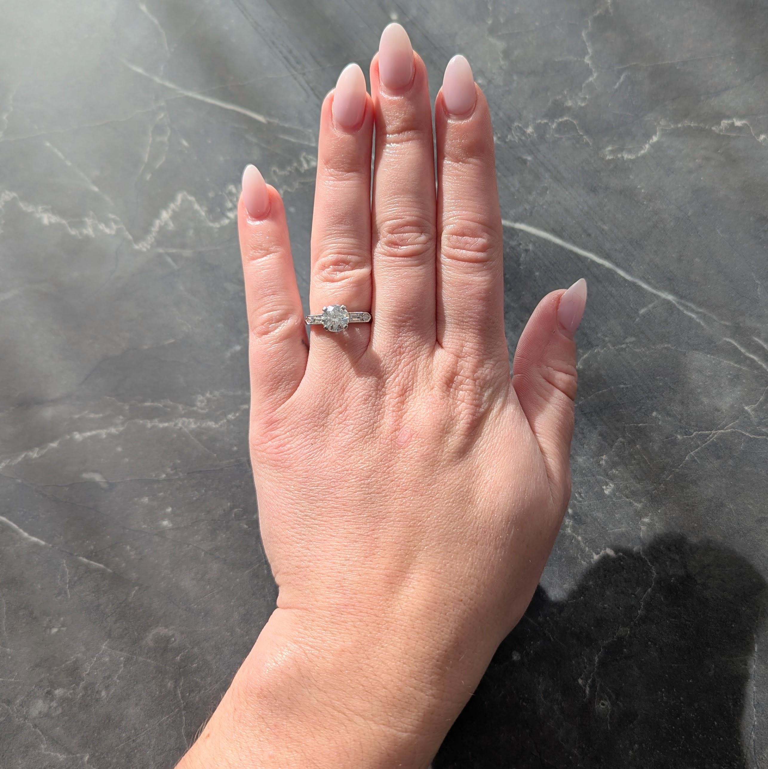 Mid-Century 1.60 CTW Diamond Platinum Knife Edge Vintage Engagement Ring GIA