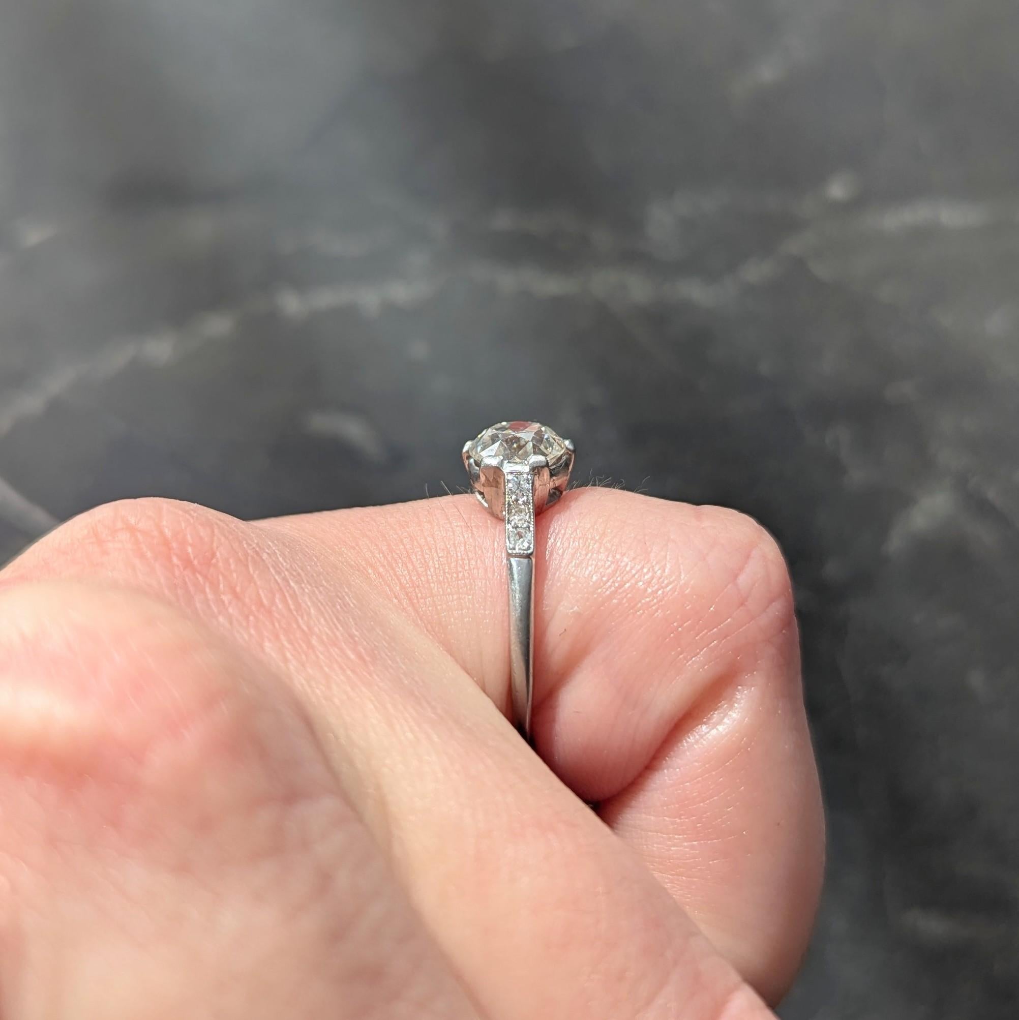 1930's Art Deco 1.34 CTW Old Mine Cut Diamond Platinum Vintage Engagement Ring