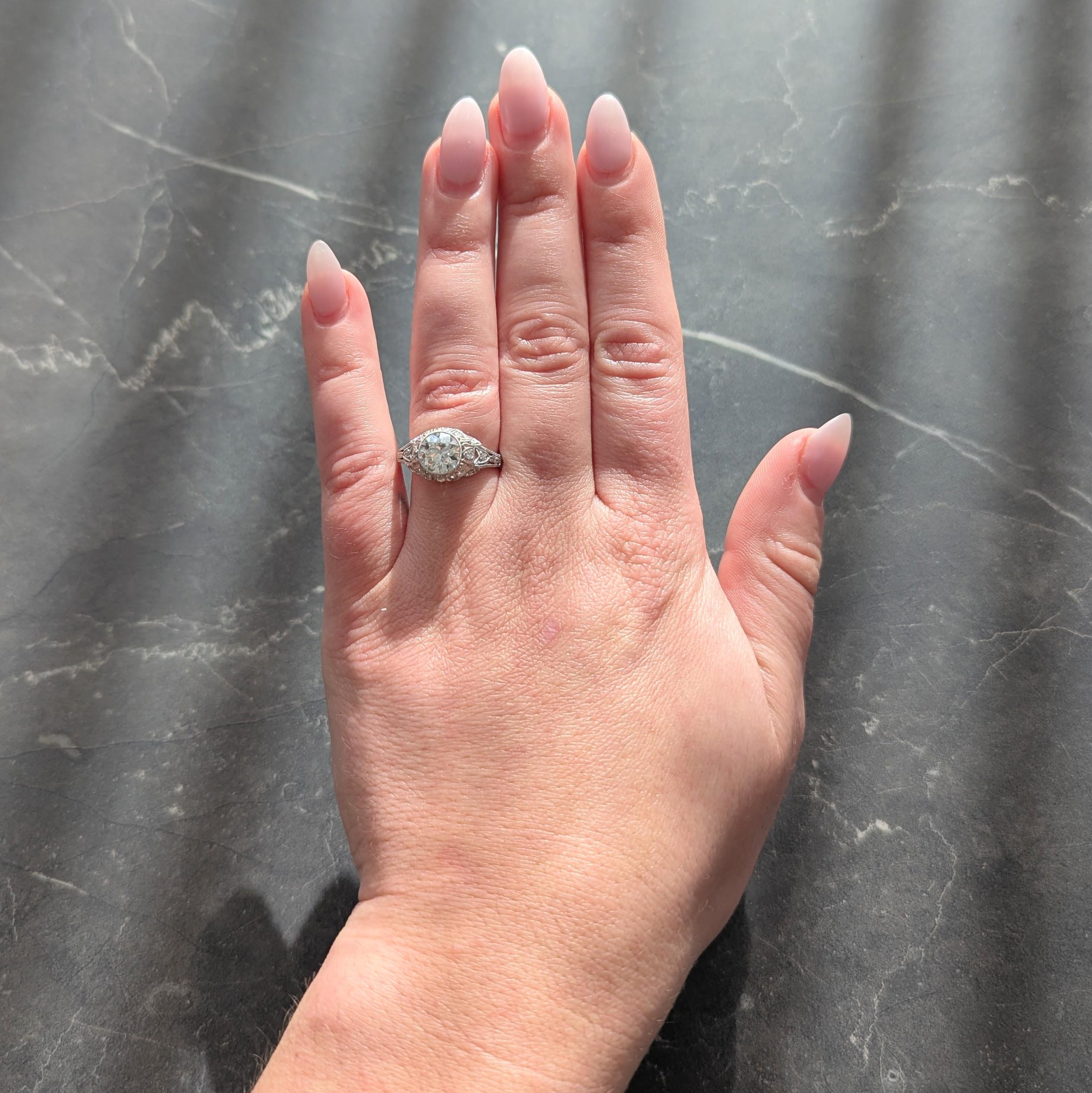 Art Deco Old European Cut Diamond Platinum Tulip Vintage Engagement Ring