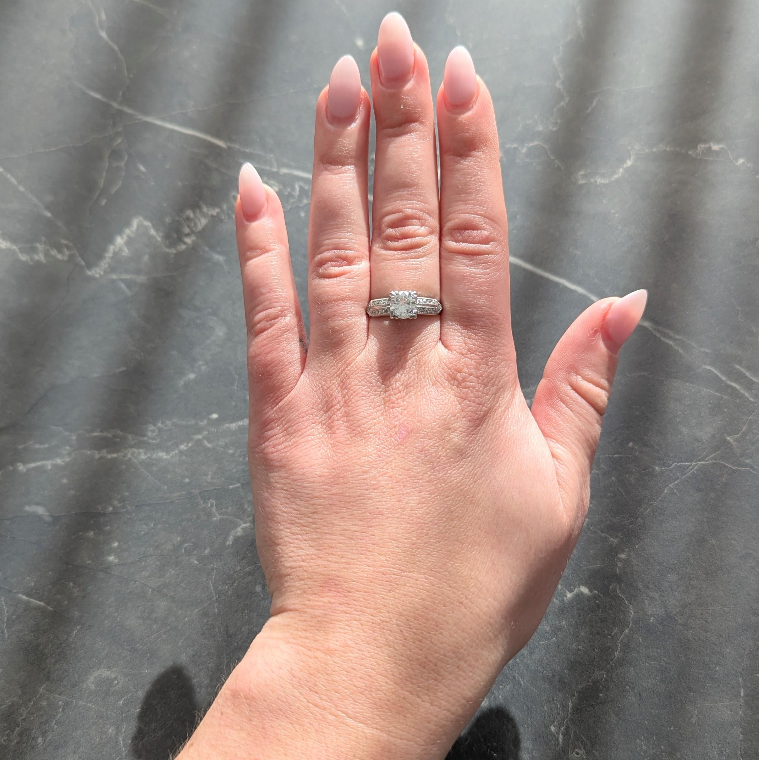 Mid-Century Old European Cut Diamond Platinum Arrow Vintage Engagement Ring GIA