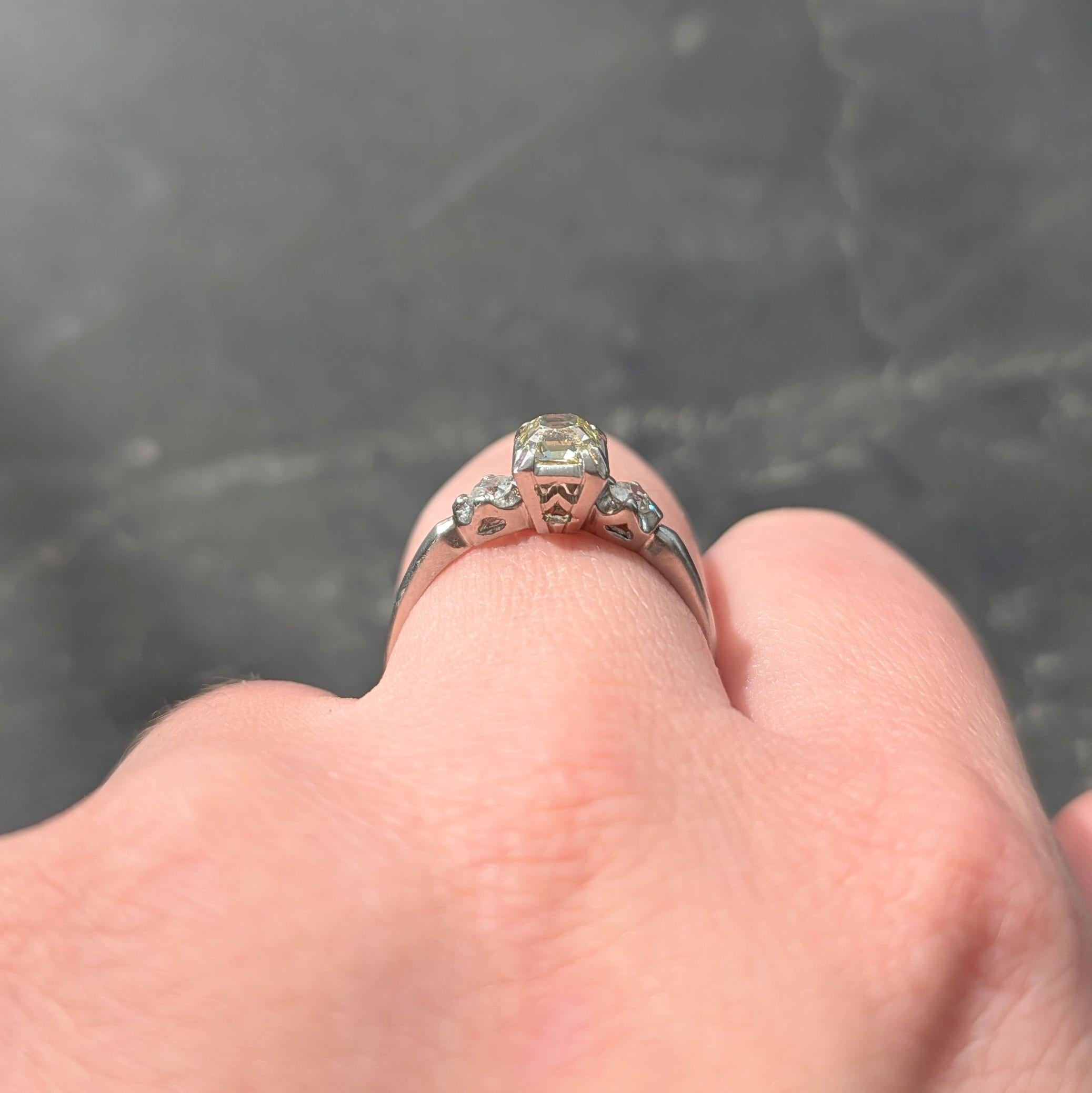 1950's 0.95 CTW Fancy Yellow Asscher Diamond Platinum Vintage Engagement Ring