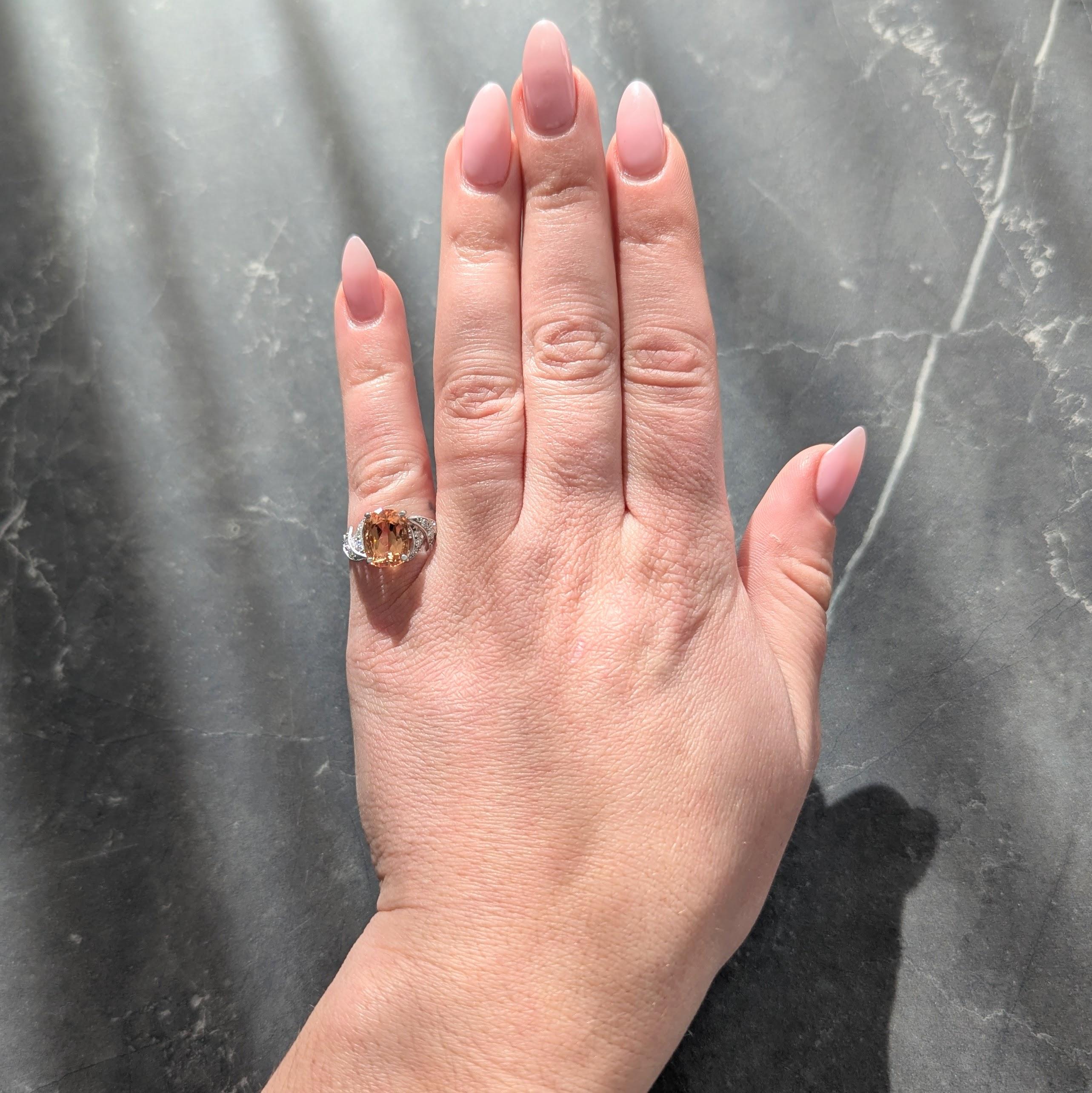 H. Stern 1950's Orange Topaz Diamond 18 Karat White Gold Vintage Fanning Ring