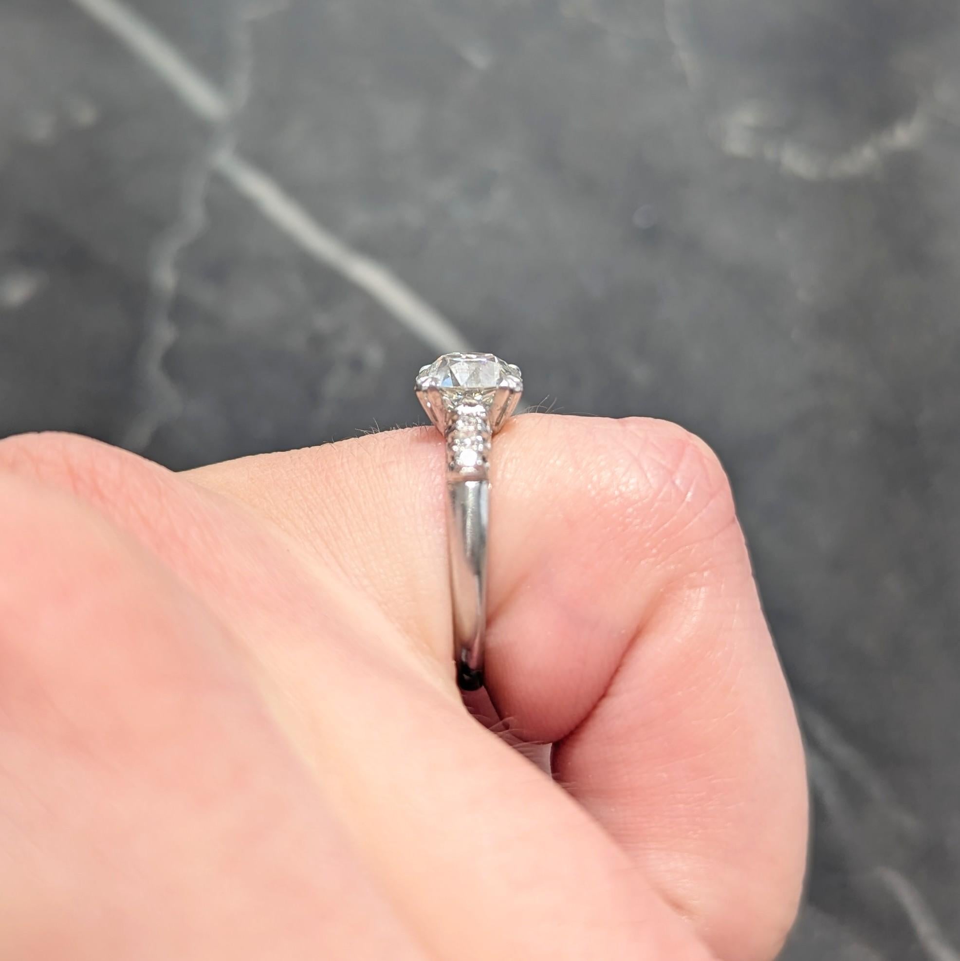 Mid-Century 1.45 CTW European Cut Diamond Platinum Vintage Engagement Ring GIA