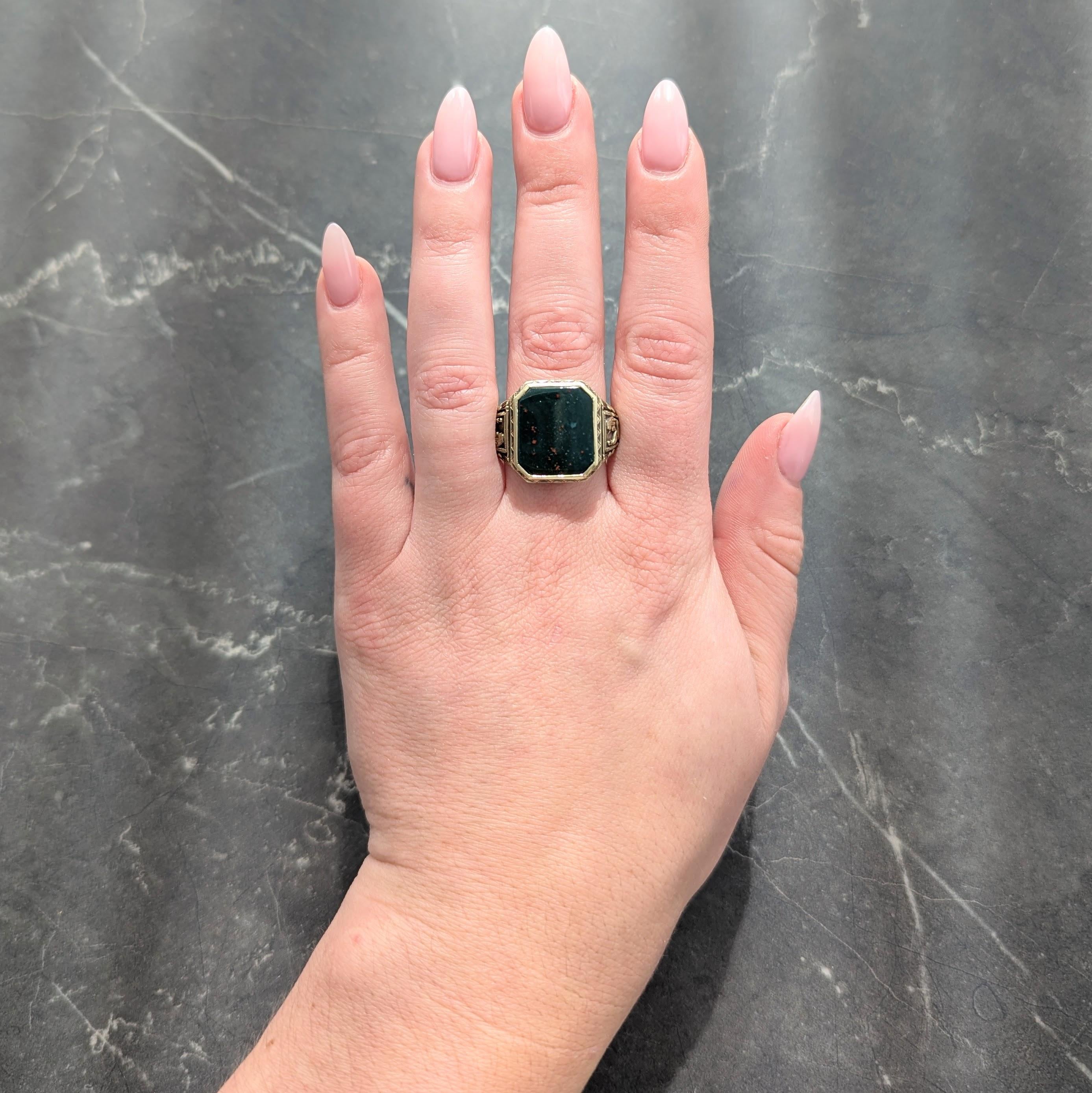 Larter & Sons Victorian Bloodstone 14K Gold Antique Egyptian Revival Signet Ring