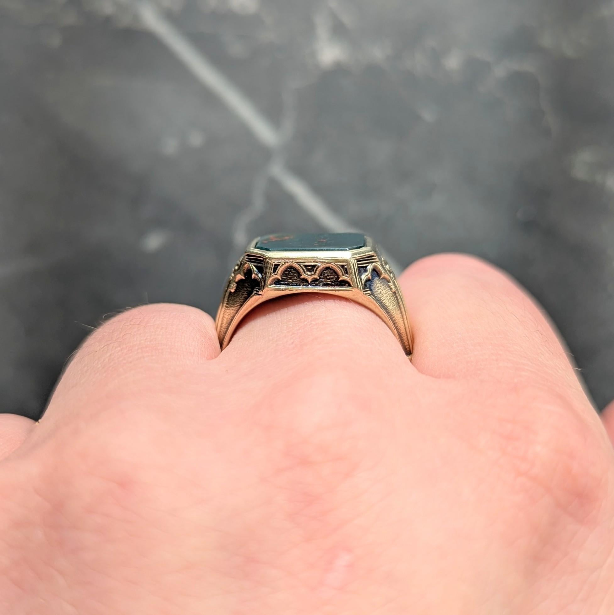 Larter & Sons Victorian Bloodstone 14K Gold Antique Gothic Signet Ring
