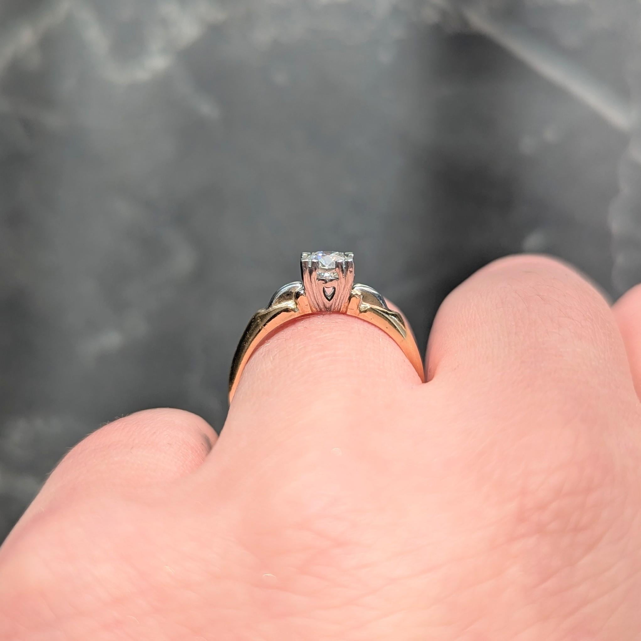 Retro 0.43 CT Diamond 14 Karat Gold Vintage Heart Solitaire Engagement Ring