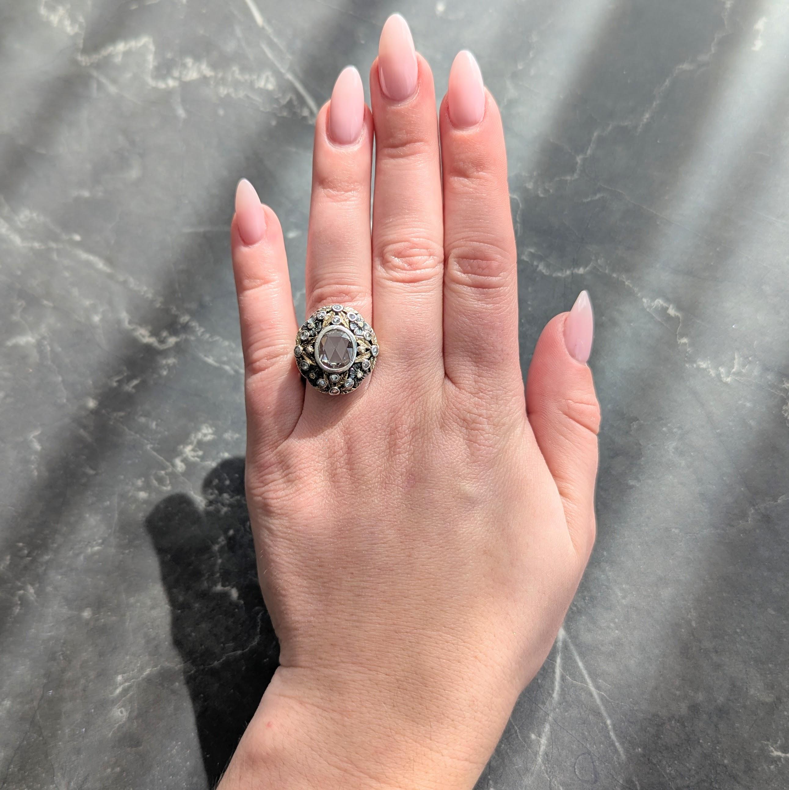 Arts & Crafts 1.26 CTW Rose Cut Diamond Silver-Topped 14K Gold Antique Ring