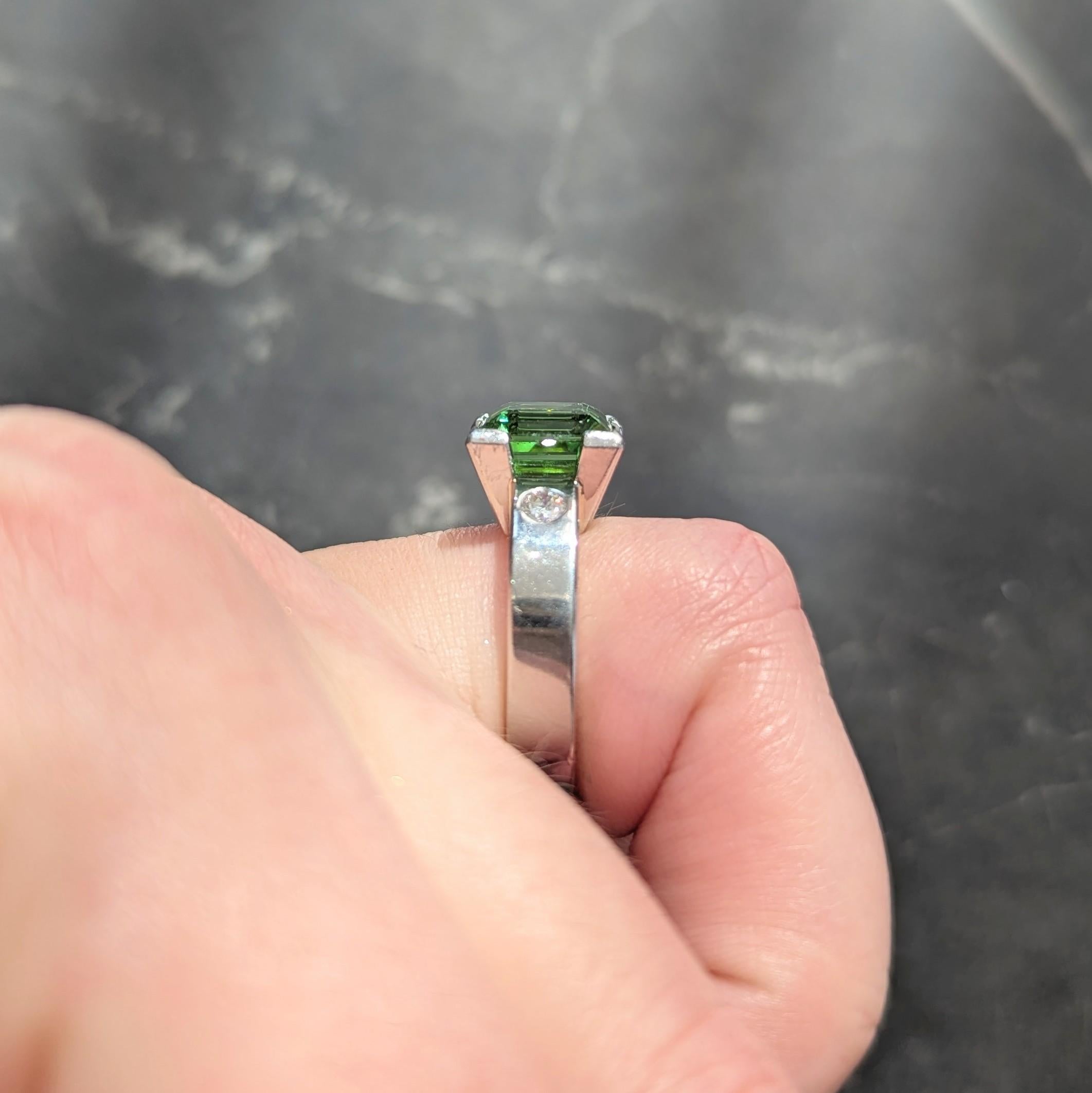 Tourmaline Diamond Platinum 18 Karat Yellow Gold Cocktail Ring