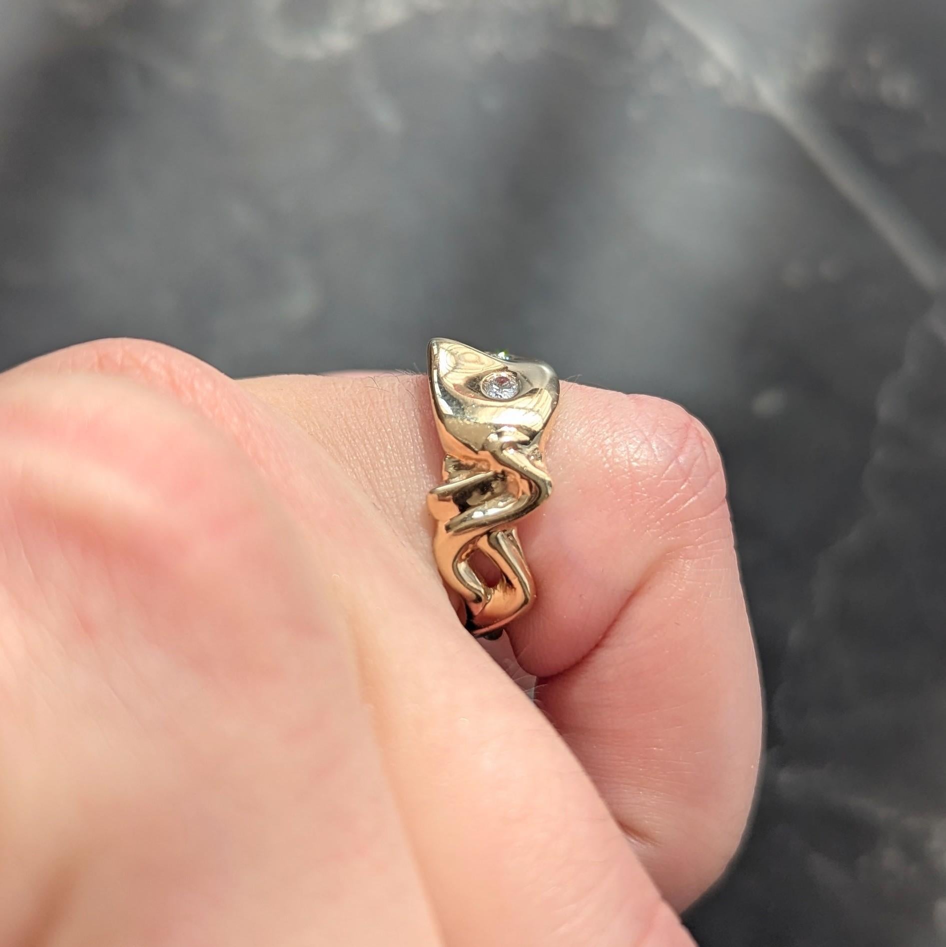 Vintage 14 Karat Yellow Gold Diamond Masquerade Mask Ribbon Ring