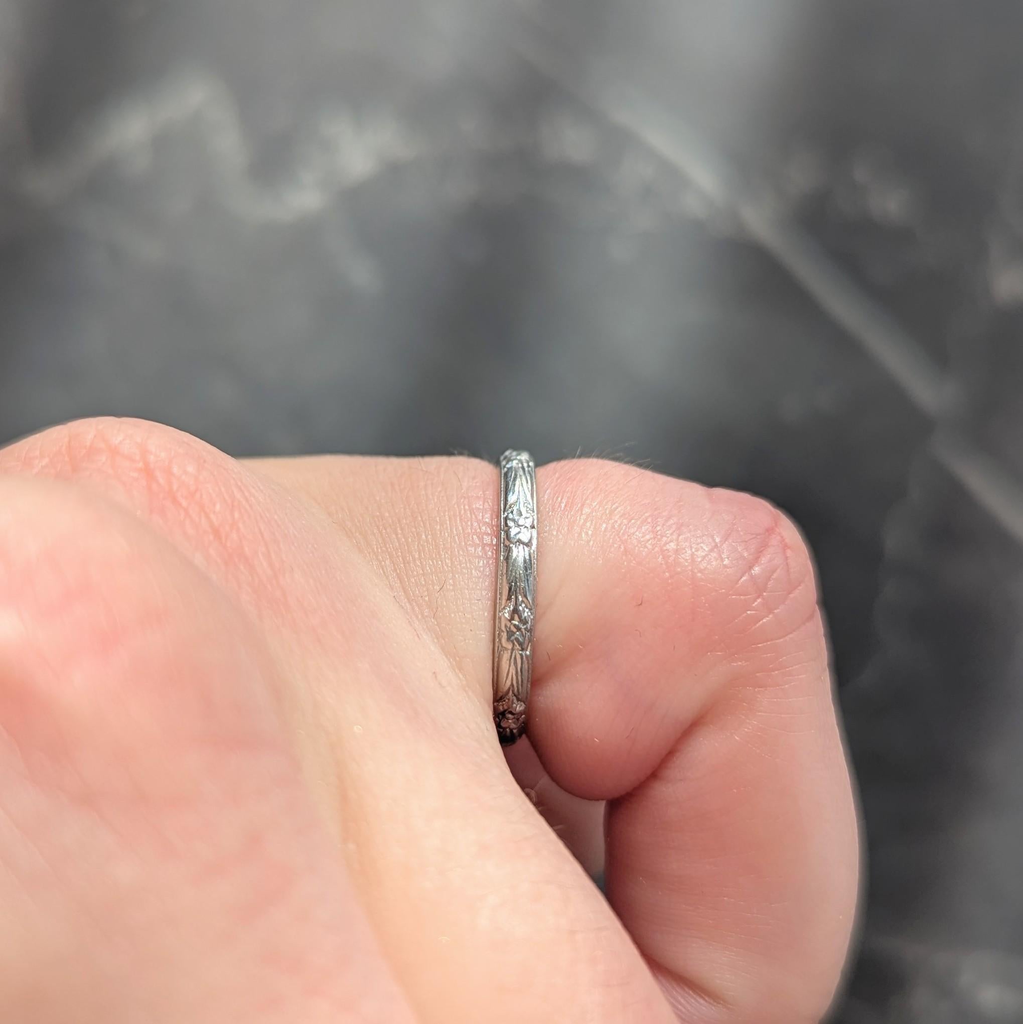 Art Deco Platinum Vintage Orange Blossom Floral Wedding Band Ring