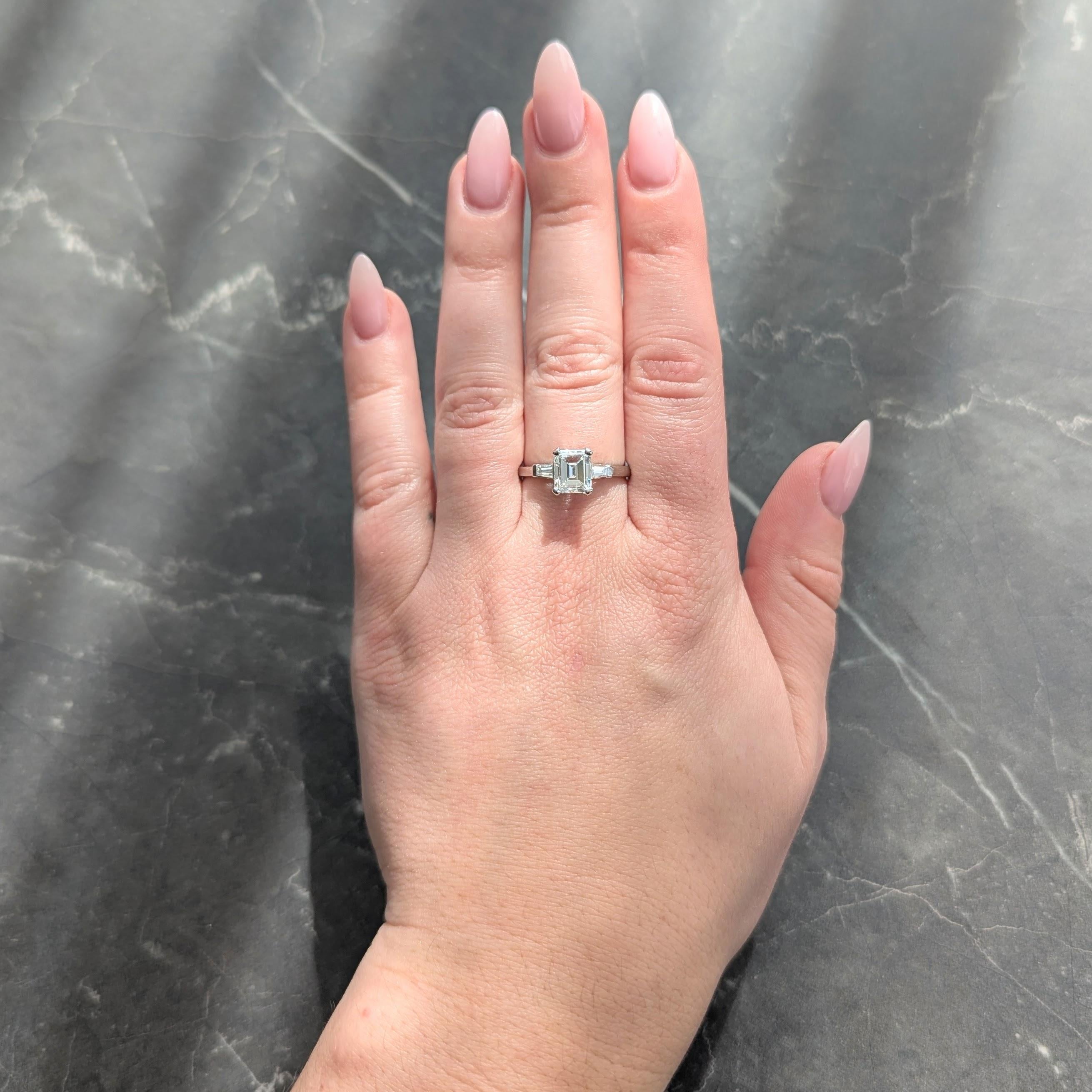 Mid-Century 2.02 CTW Emerald Cut Diamond Platinum Vintage Engagement Ring GIA