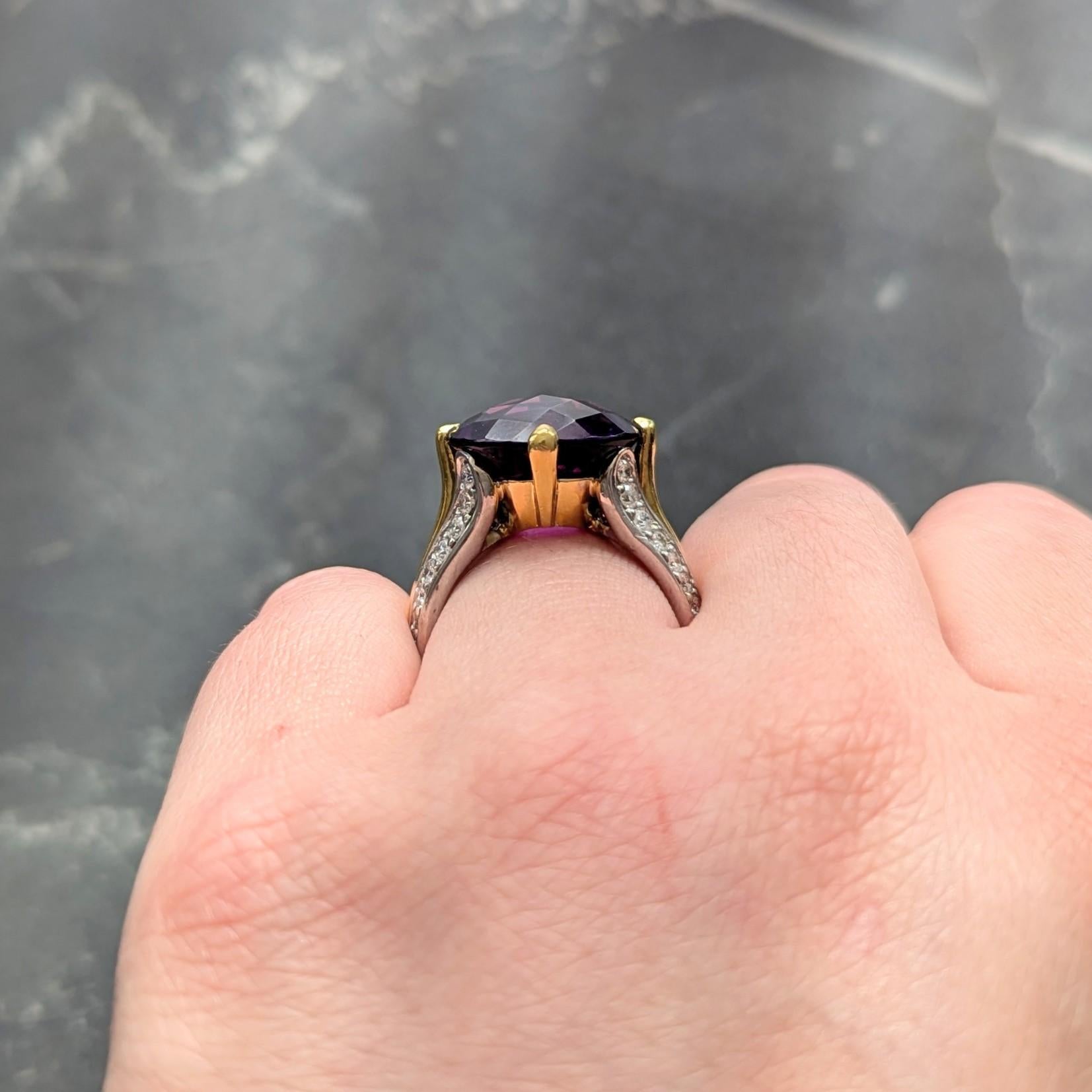 2000's Amethyst Diamond 18 Karat Two-Tone Gold Checkerboard Cocktail Ring