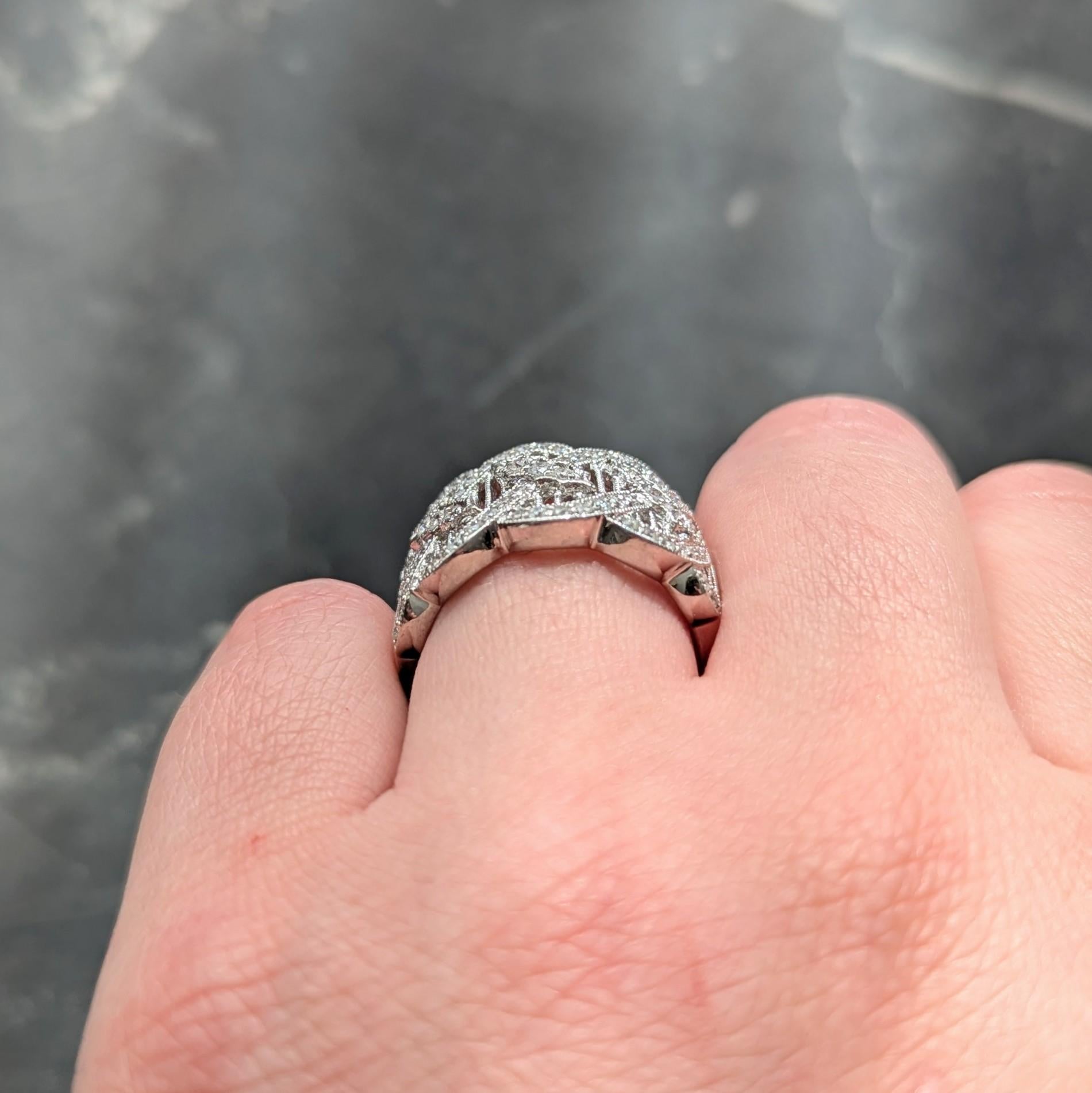 Contemporary Round Diamond 18 Karat White Gold Wide Twist Filigree Band Ring