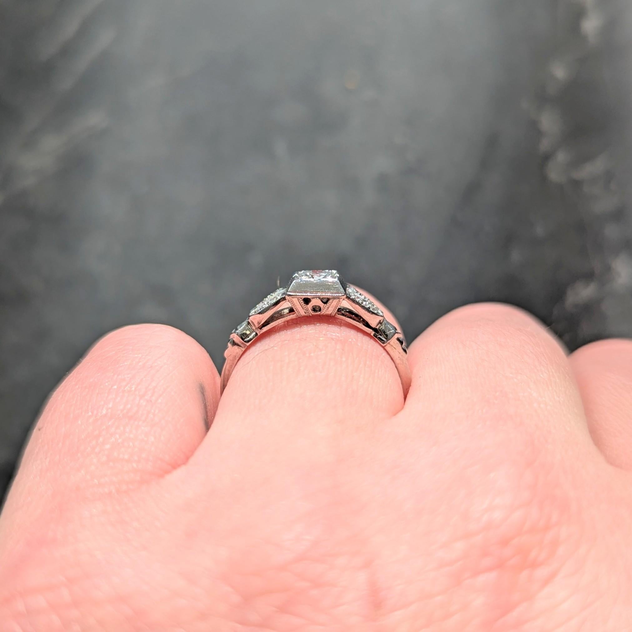 Art Deco Old European Cut Diamond Platinum Geometric Vintage Engagement Ring