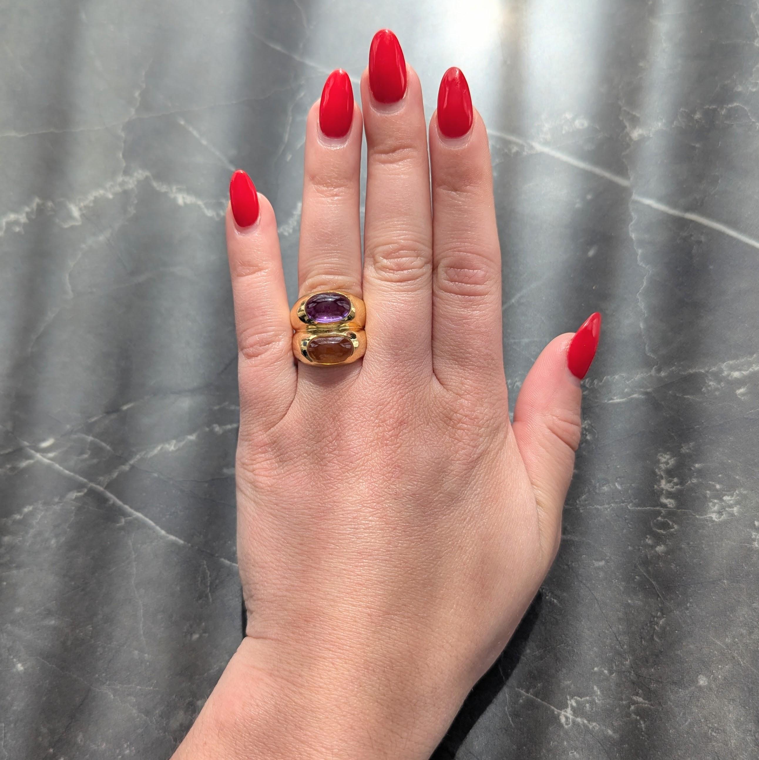 Bulgari 1980's Amethyst Citrine 18 Karat Yellow Gold Vintage Doppio Ring