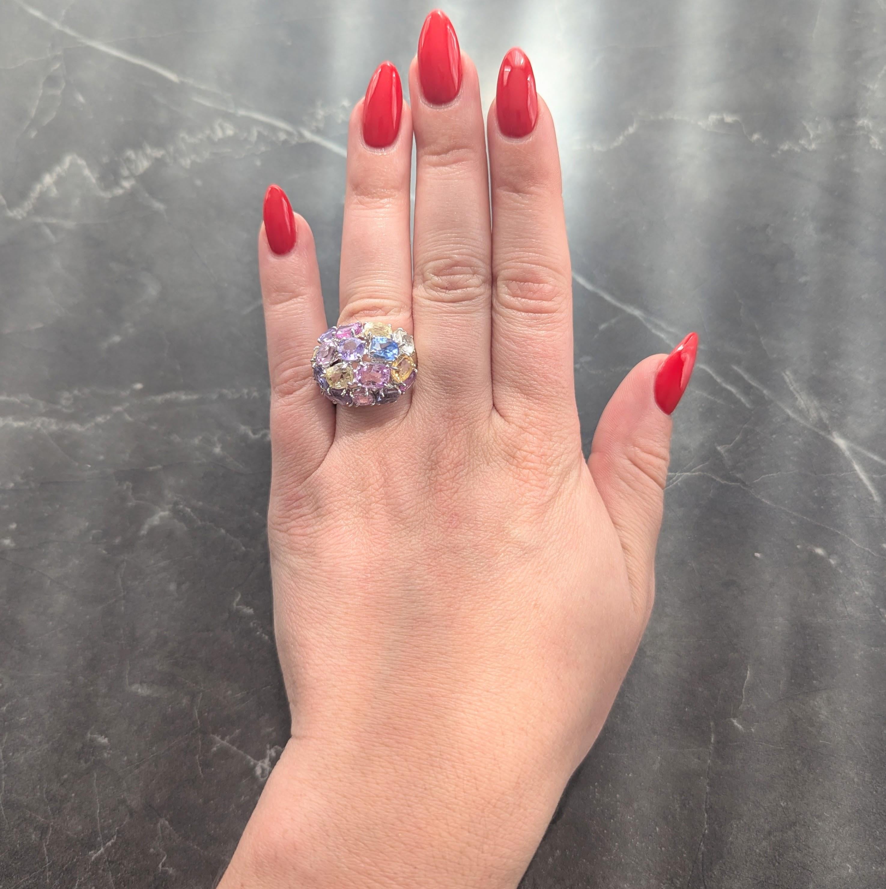 2000's 17.00 CTW Multi-Colored Sapphire 18 Karat White Gold Dome Cocktail Ring