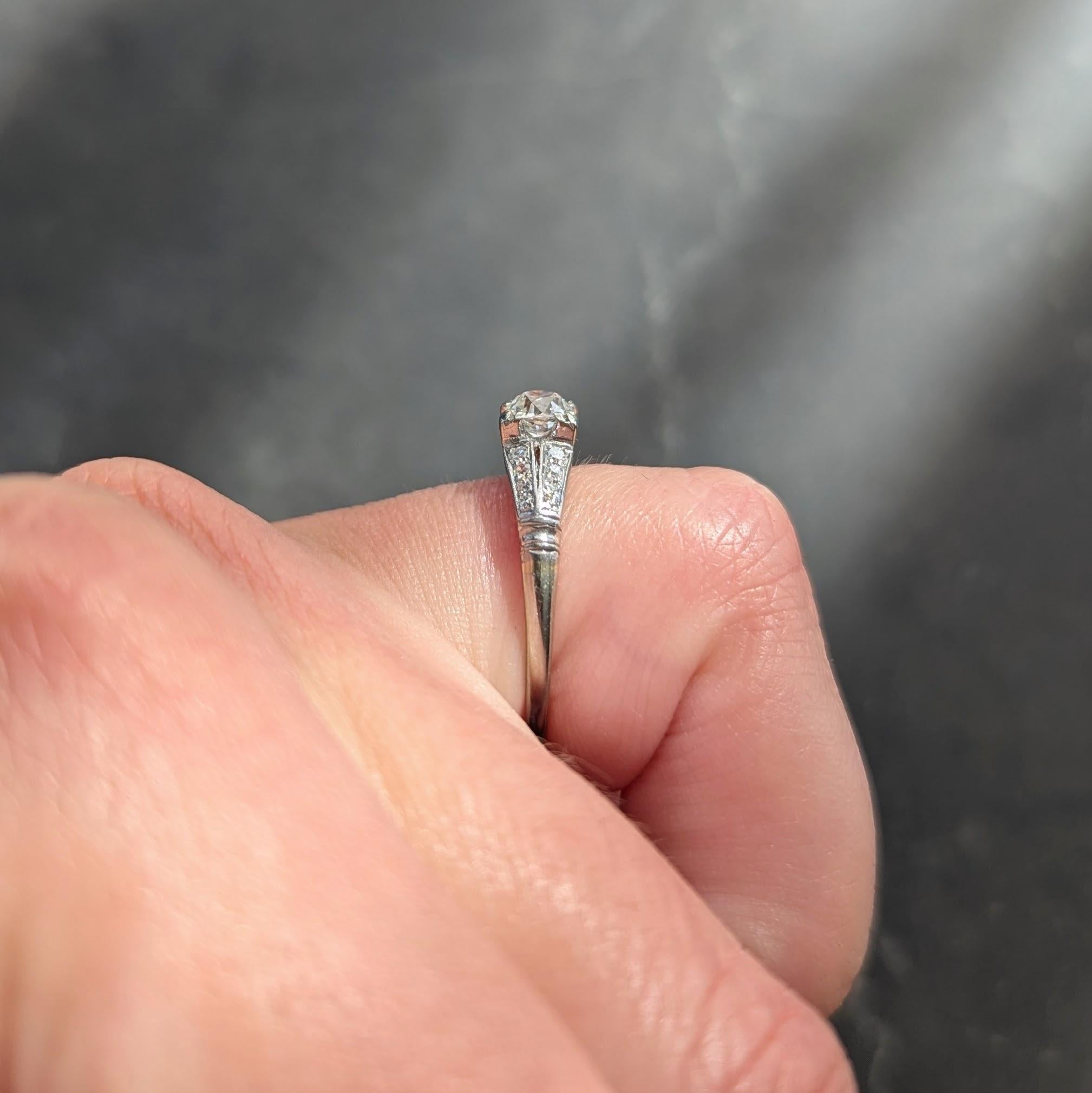 Retro Old European Cut Diamond Platinum Vintage Engagement Ring