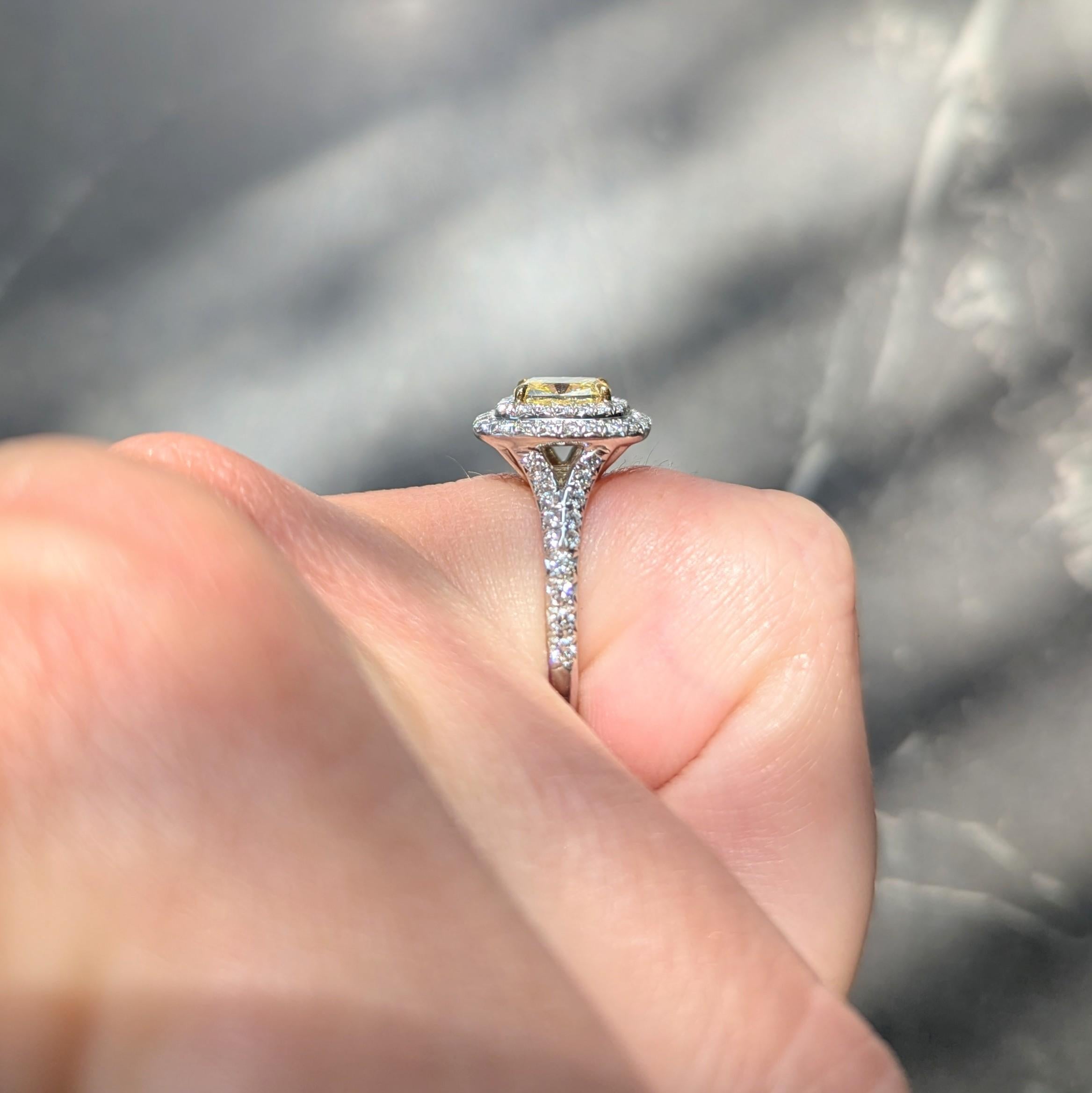 Tiffany & Co. 1.46 CTW Fancy Diamond 18K Platinum Solesete Halo Engagement Ring